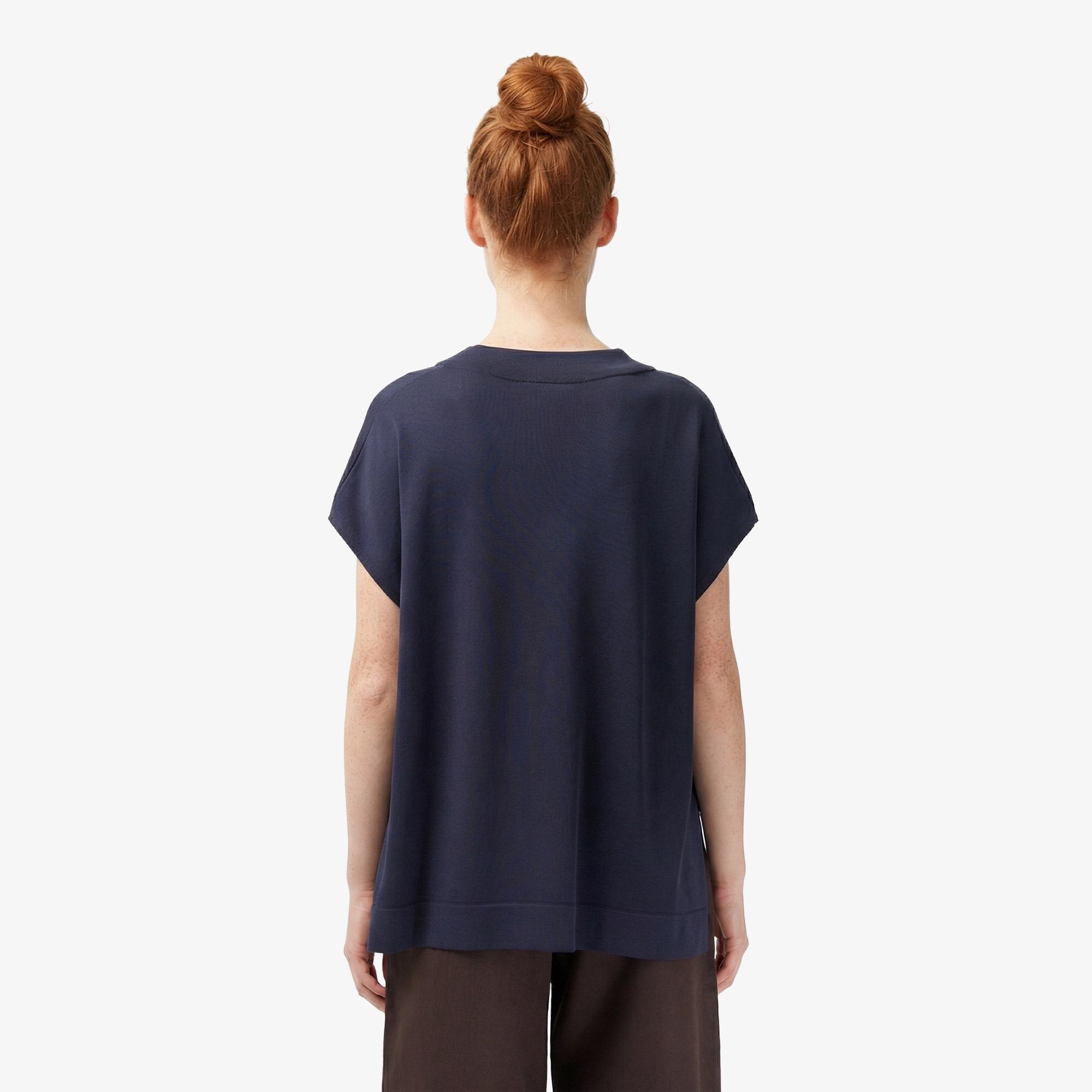 Kadın Relaxed Fit Kısa Kollu V Yaka Koyu Gri Triko