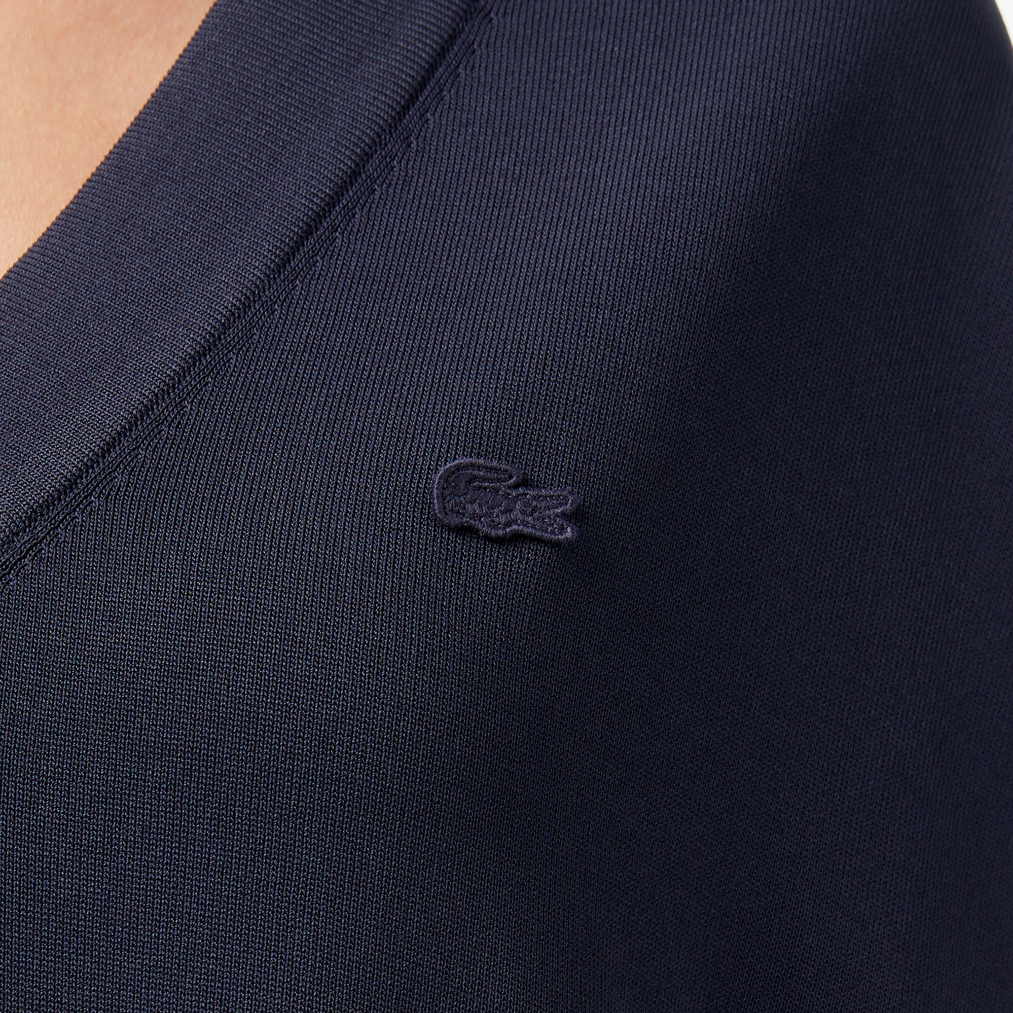 Lacoste Kadın Relaxed Fit Kısa Kollu V Yaka Koyu Gri Triko görsel 6