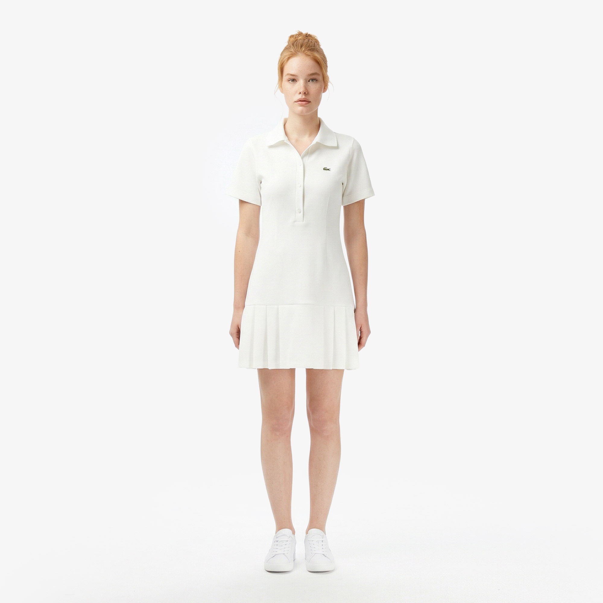 Kadın Classic Fit Kısa Kollu Polo Yaka Krem Elbise