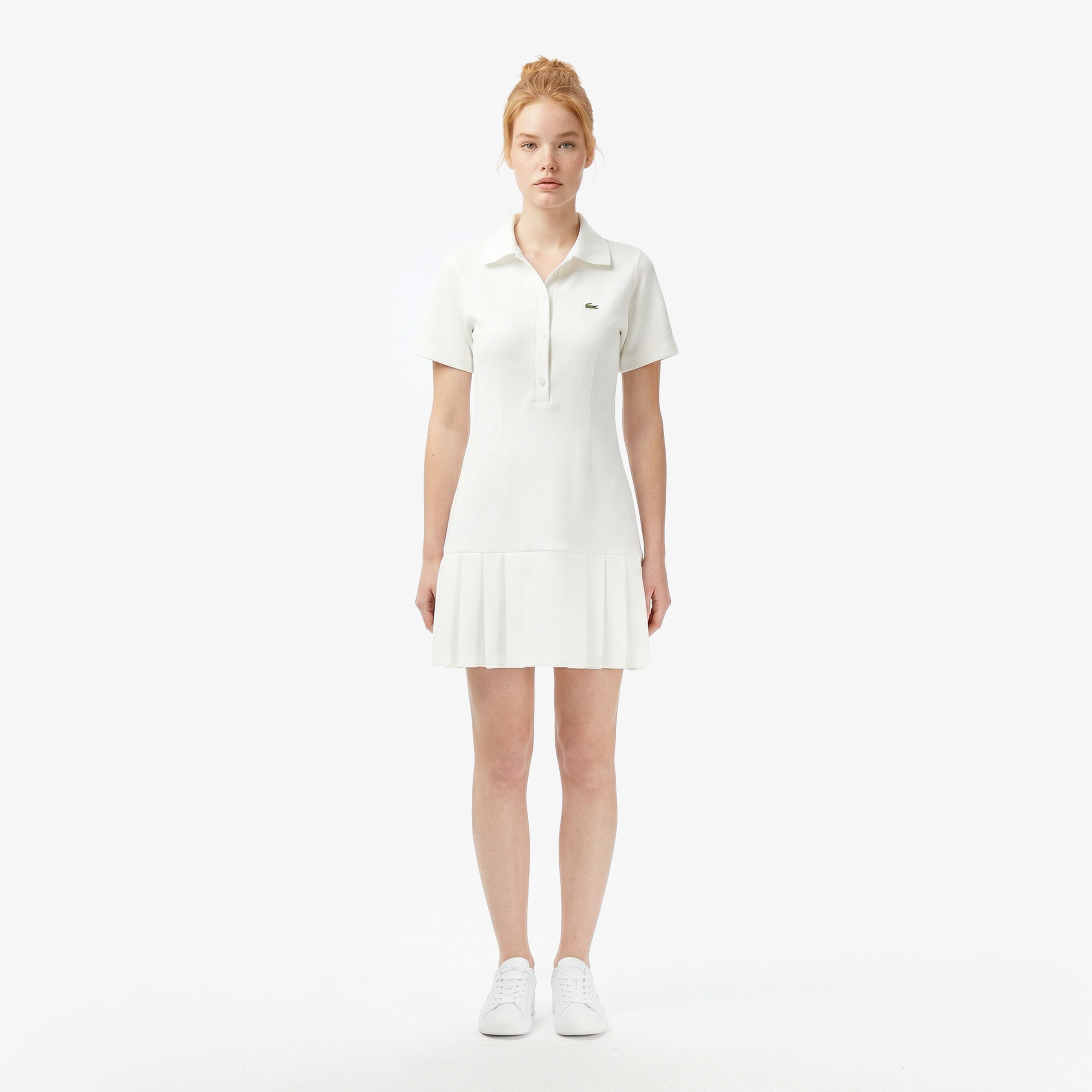 Kadın Classic Fit Kısa Kollu Polo Yaka Krem Elbise