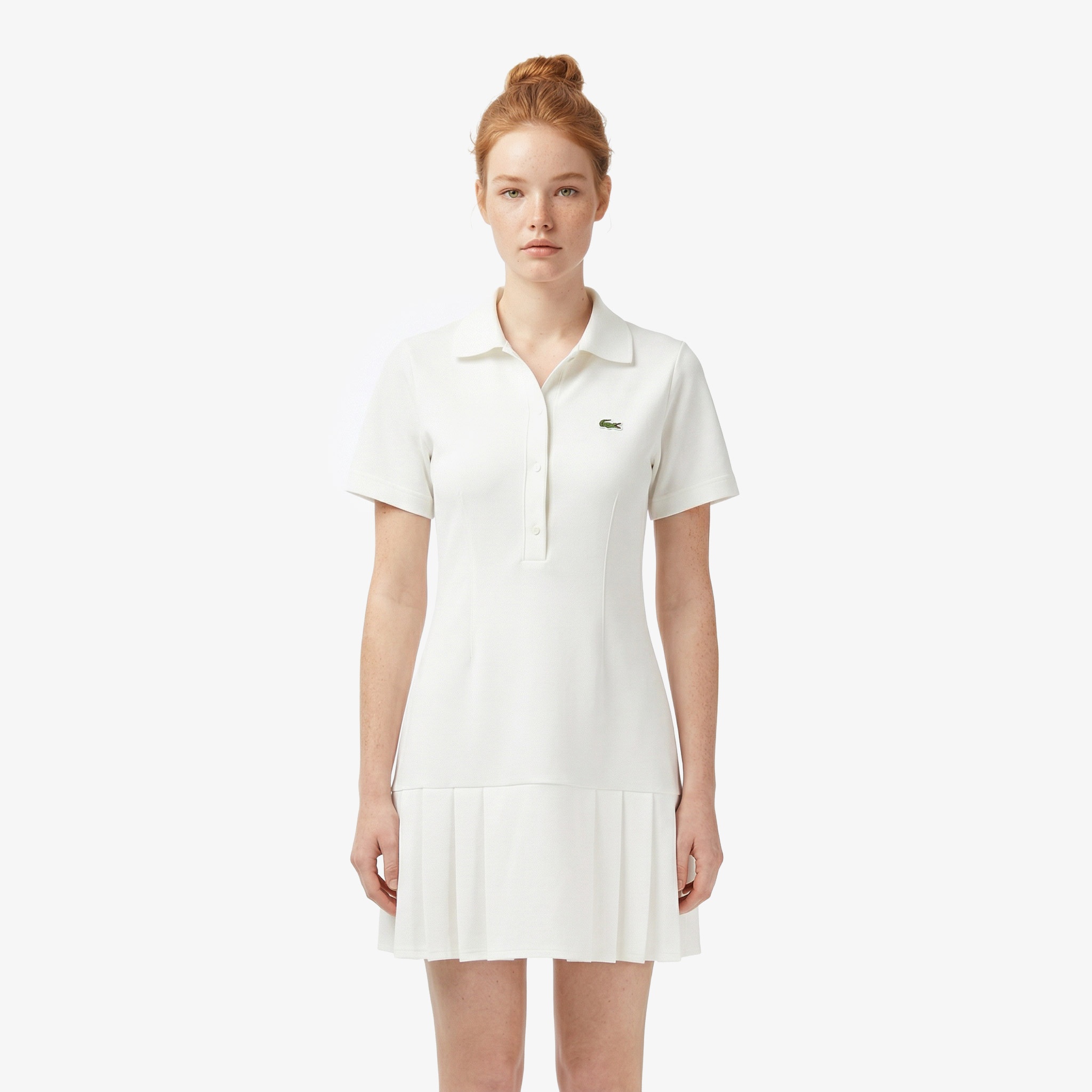 Kadın Classic Fit Kısa Kollu Polo Yaka Krem Elbise