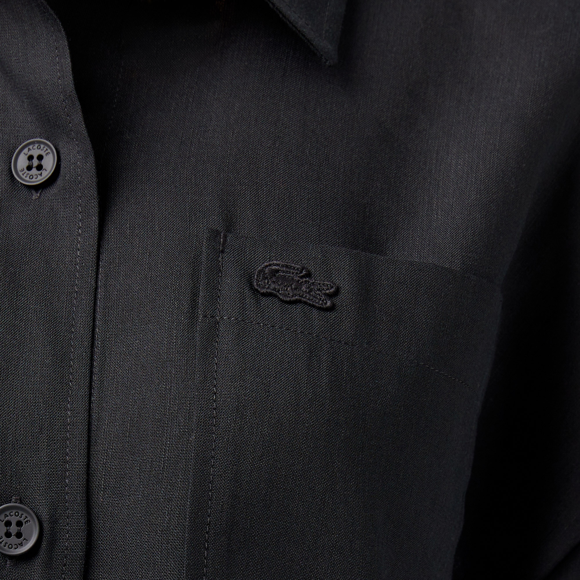 Kadın Relaxed Fit Truvakar Kollu Keten Siyah Gömlek