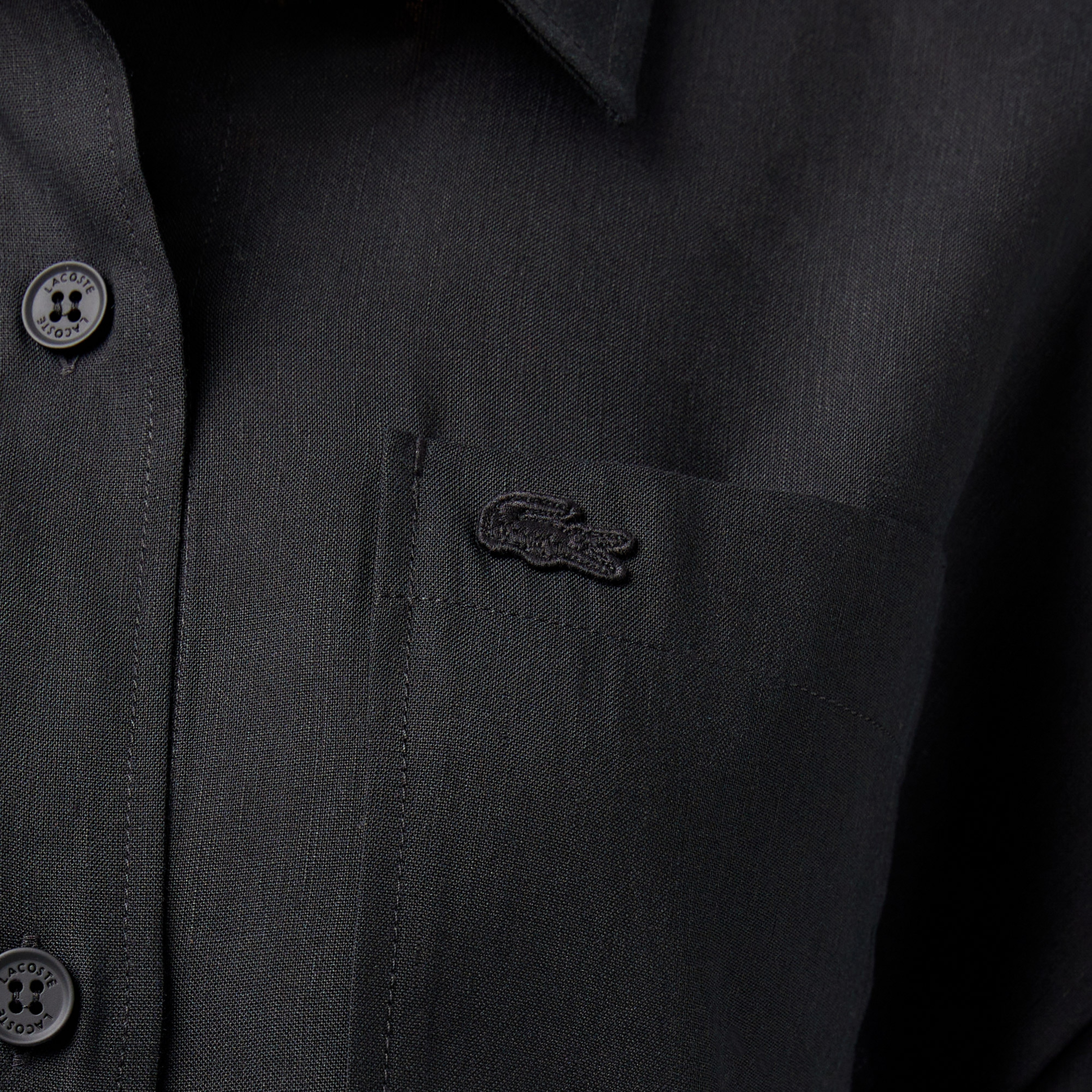 Kadın Relaxed Fit Truvakar Kollu Keten Siyah Gömlek