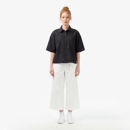 Kadın Relaxed Fit Truvakar Kollu Keten Siyah Gömlek Siyah