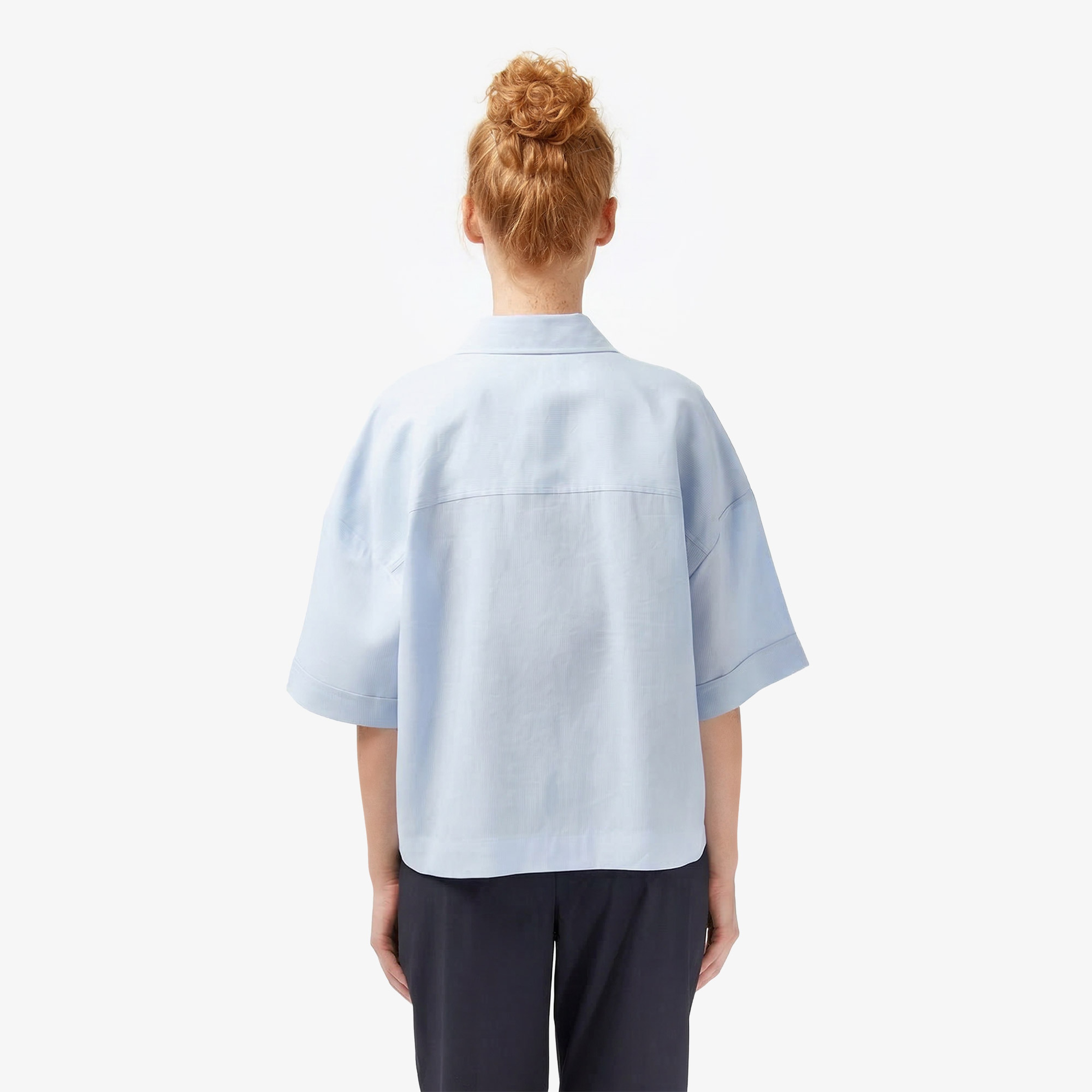 Kadın Relaxed Fit Truvakar Kollu Keten Mavi Gömlek