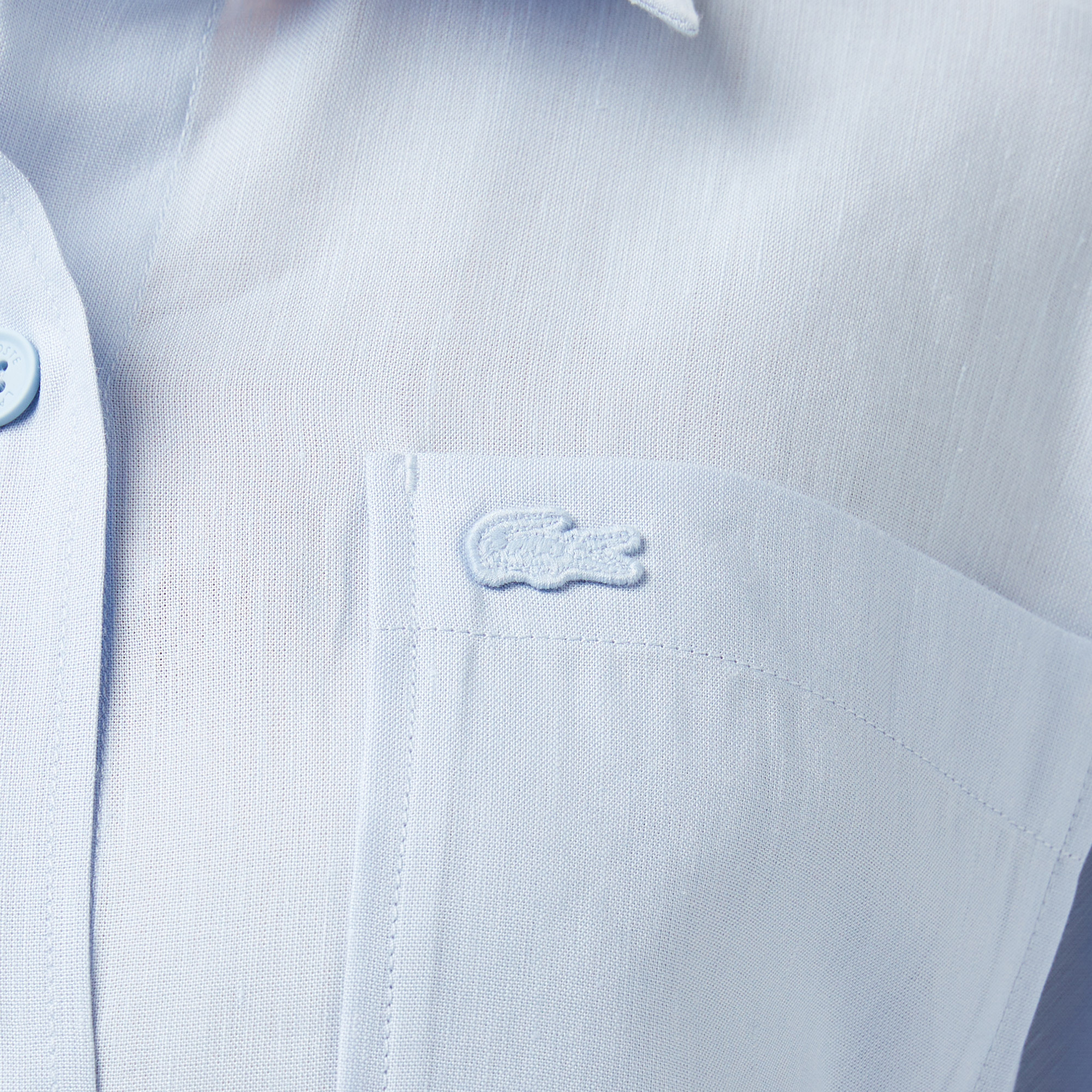 Lacoste Kadın Relaxed Fit Truvakar Kollu Keten Mavi Gömlek görsel 5