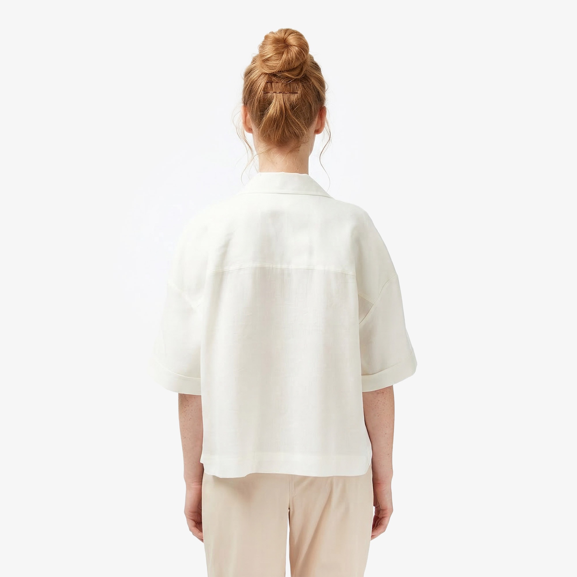 Kadın Relaxed Fit Truvakar Kollu Keten Krem Gömlek