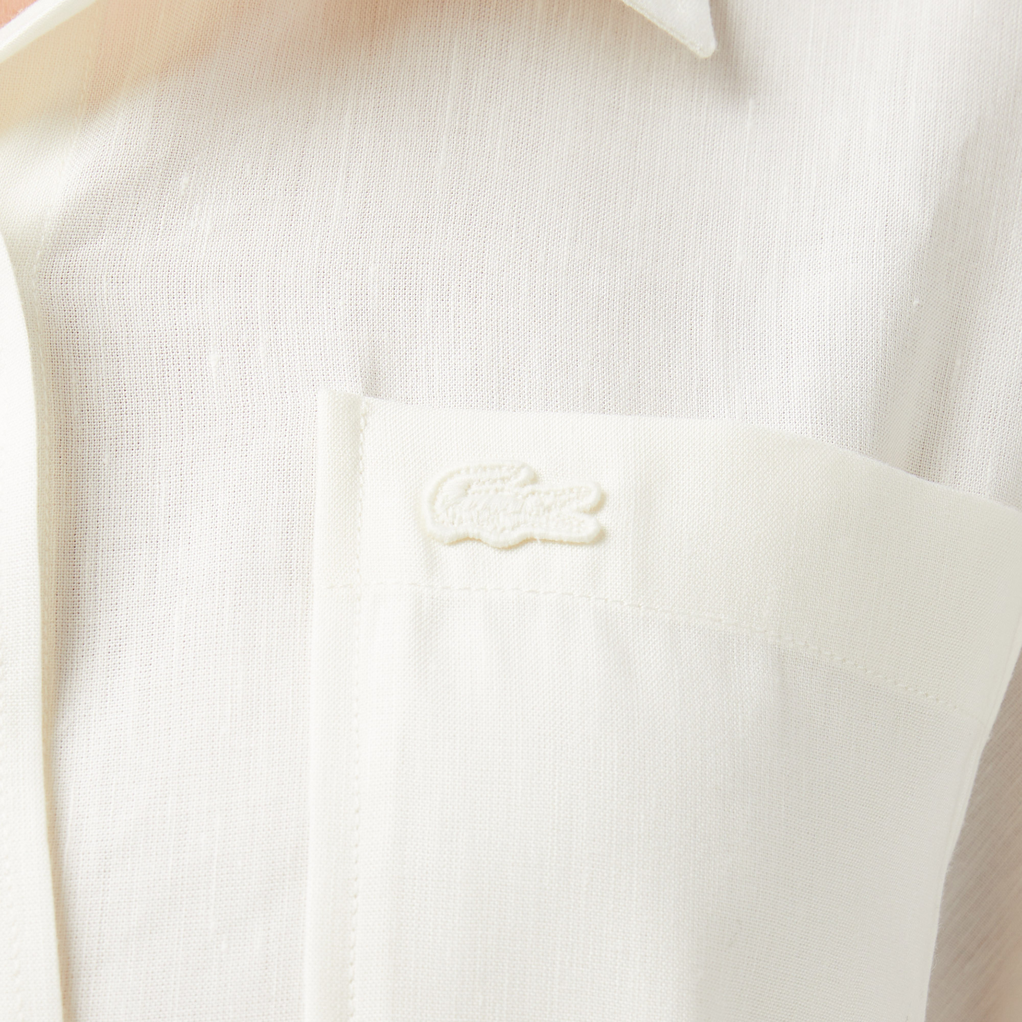 Lacoste Kadın Relaxed Fit Truvakar Kollu Keten Krem Gömlek görsel 5