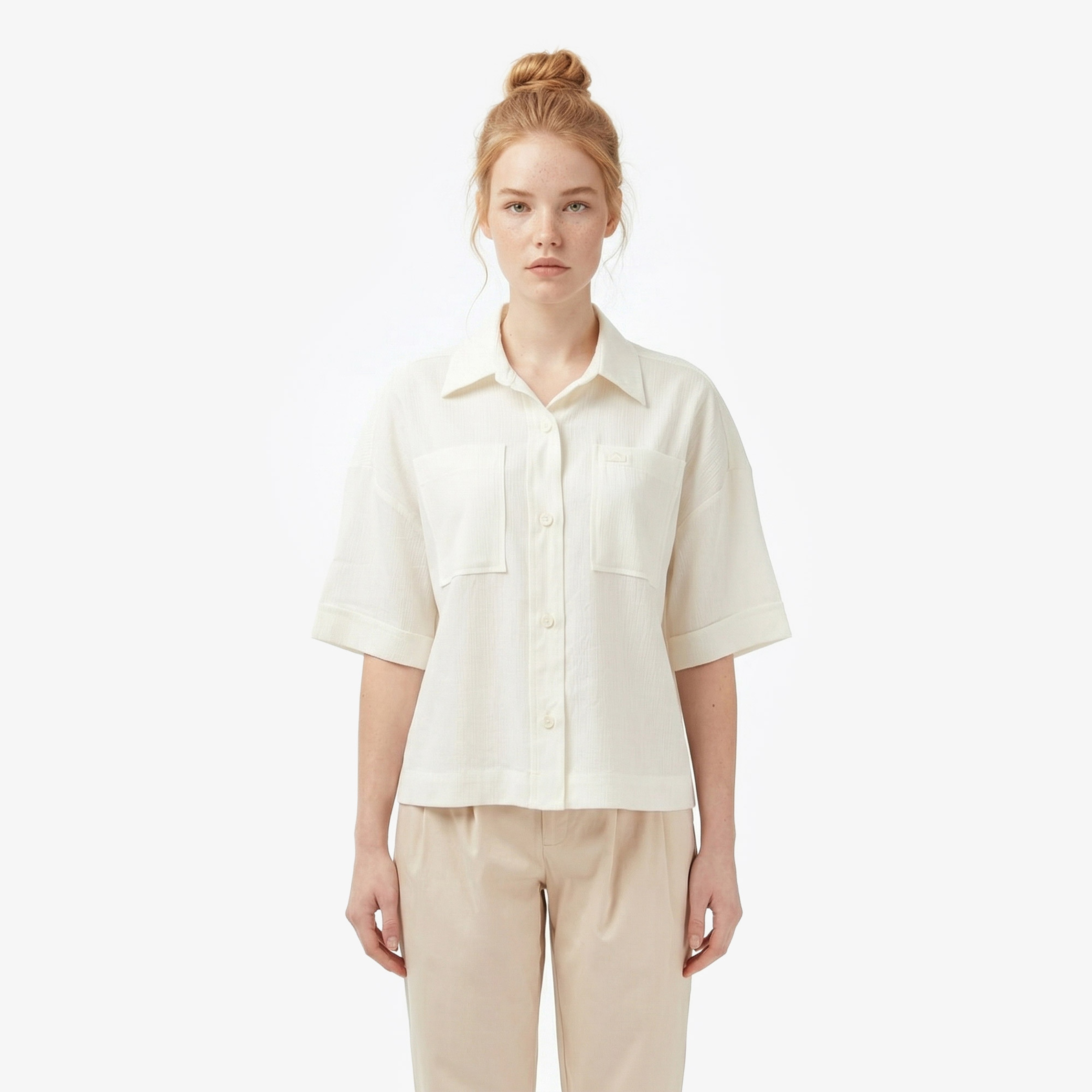 Kadın Relaxed Fit Truvakar Kollu Keten Krem Gömlek