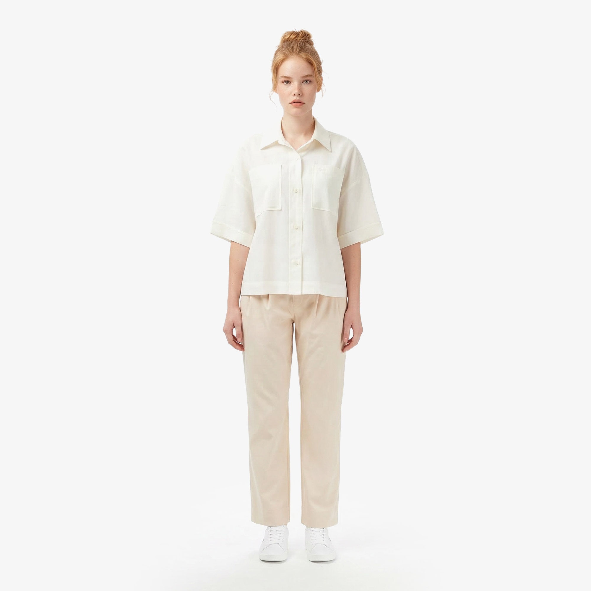 Kadın Relaxed Fit Truvakar Kollu Keten Krem Gömlek