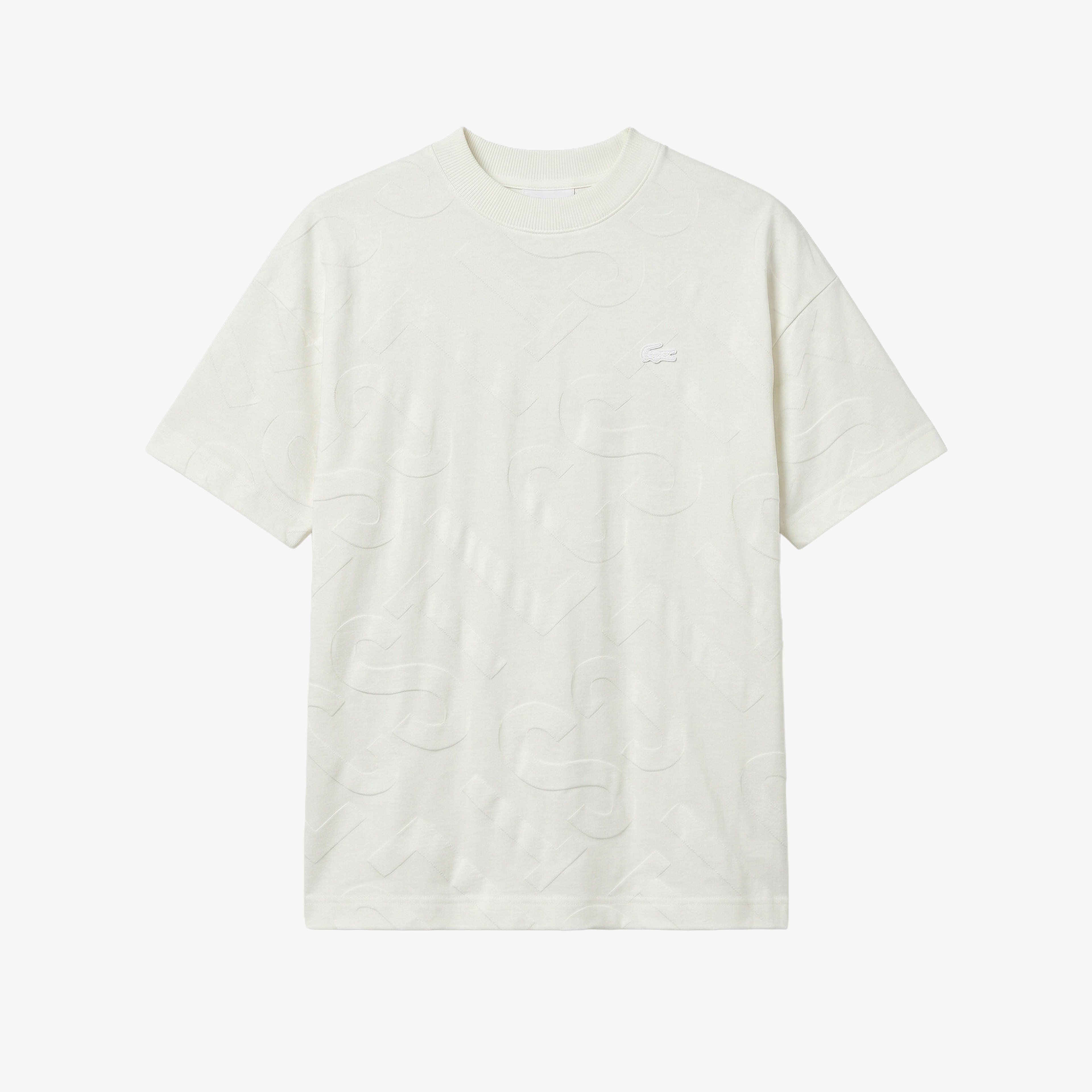 Erkek Bisiklet Yaka Desenli Beyaz T-Shirt