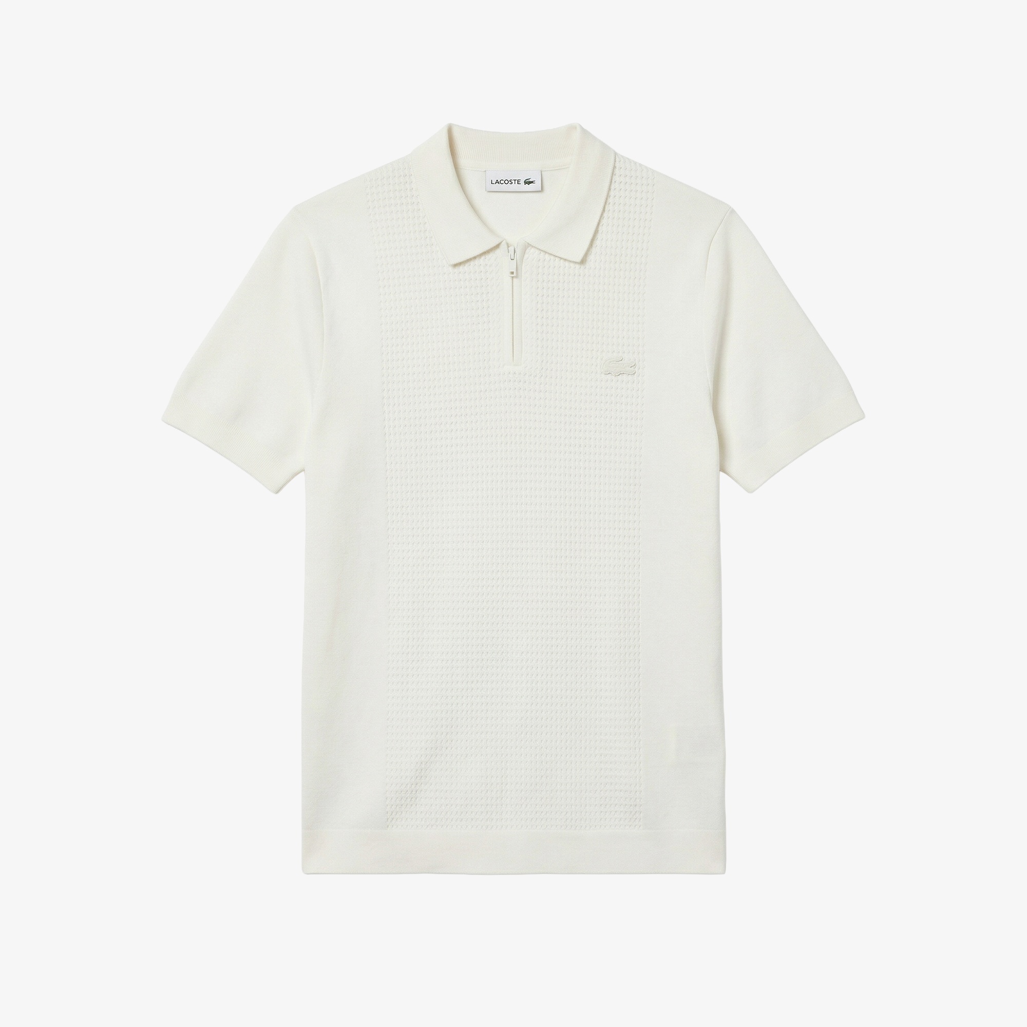 Erkek Kısa Kollu Yarım Fermuarlı Beyaz Triko