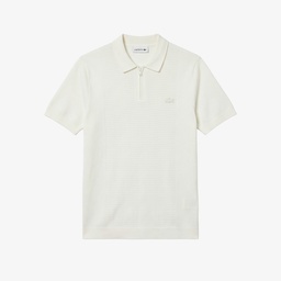 Erkek Kısa Kollu Yarım Fermuarlı Beyaz Triko Beyaz