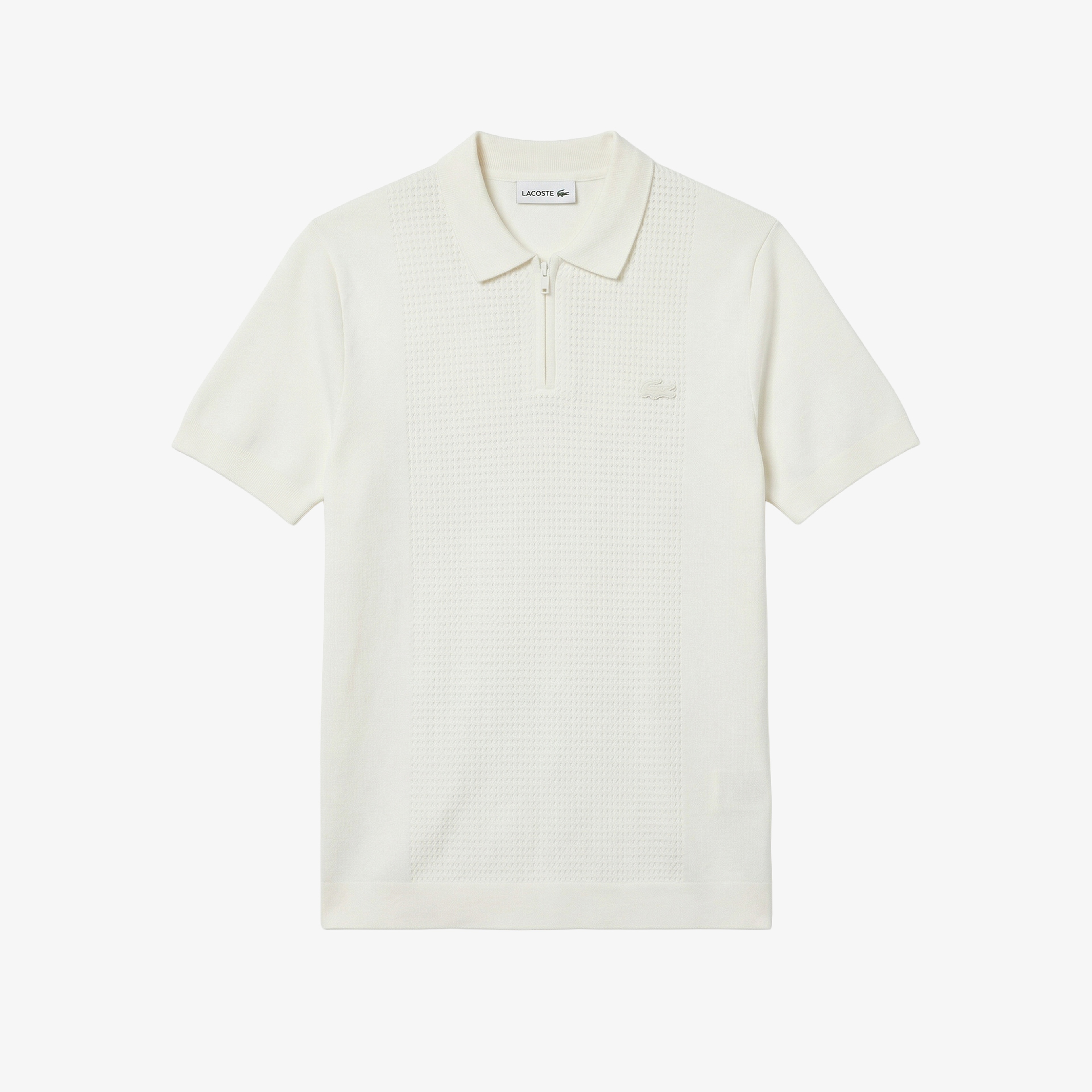 Erkek Kısa Kollu Yarım Fermuarlı Beyaz Triko