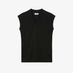 Kadın Slim Fit V Yaka Siyah T-Shirt Siyah