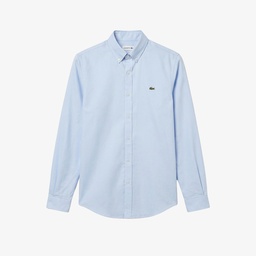 Erkek Slim Fit Düğmeli Yaka Açık Mavi Gömlek Mavi