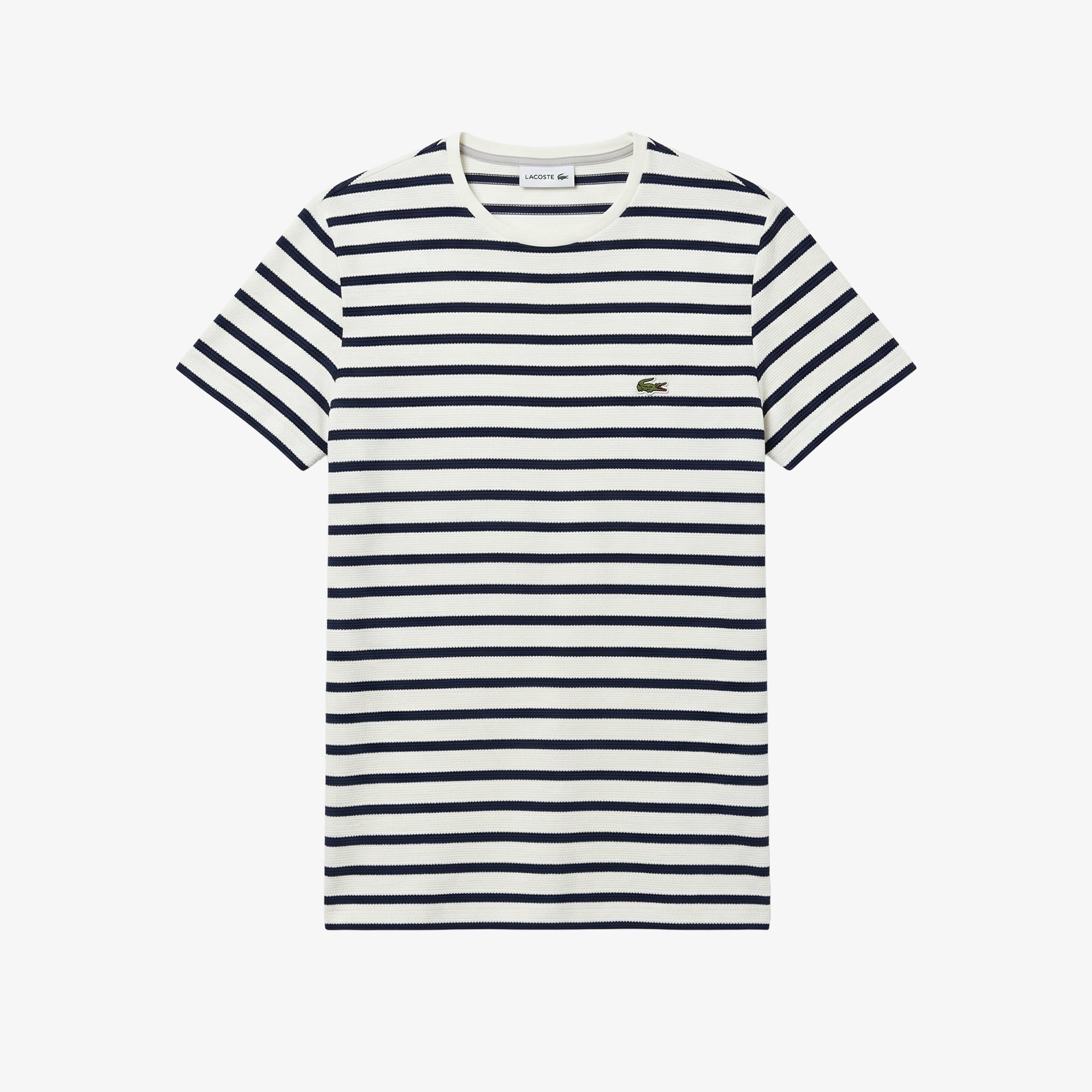 Erkek Slim Fit Bisiklet Yaka Çizgili Beyaz T-Shirt