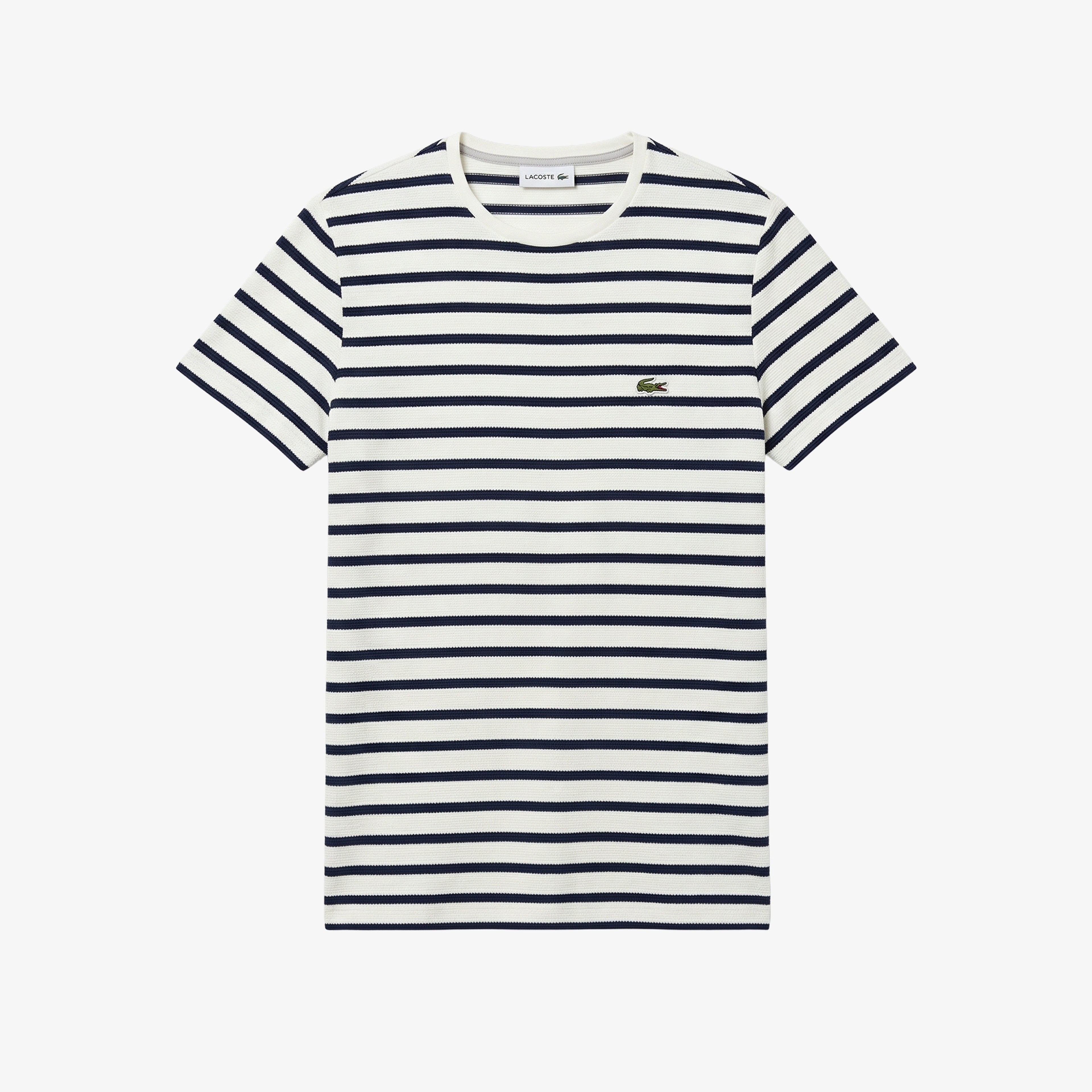 Erkek Slim Fit Bisiklet Yaka Çizgili Beyaz T-Shirt