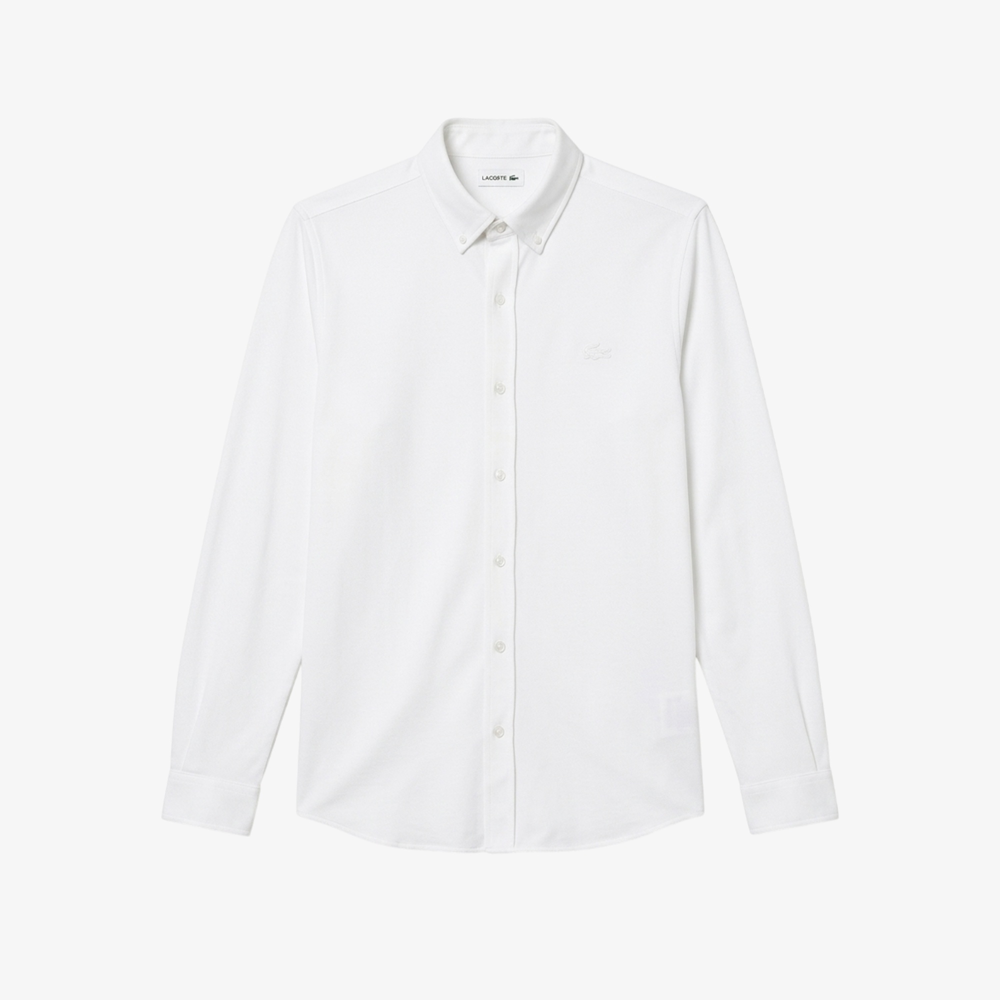 Erkek Slim Fit Düğmeli Yaka Beyaz Gömlek