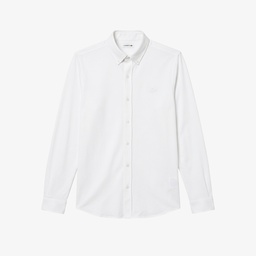 Erkek Slim Fit Düğmeli Yaka Beyaz Gömlek Beyaz