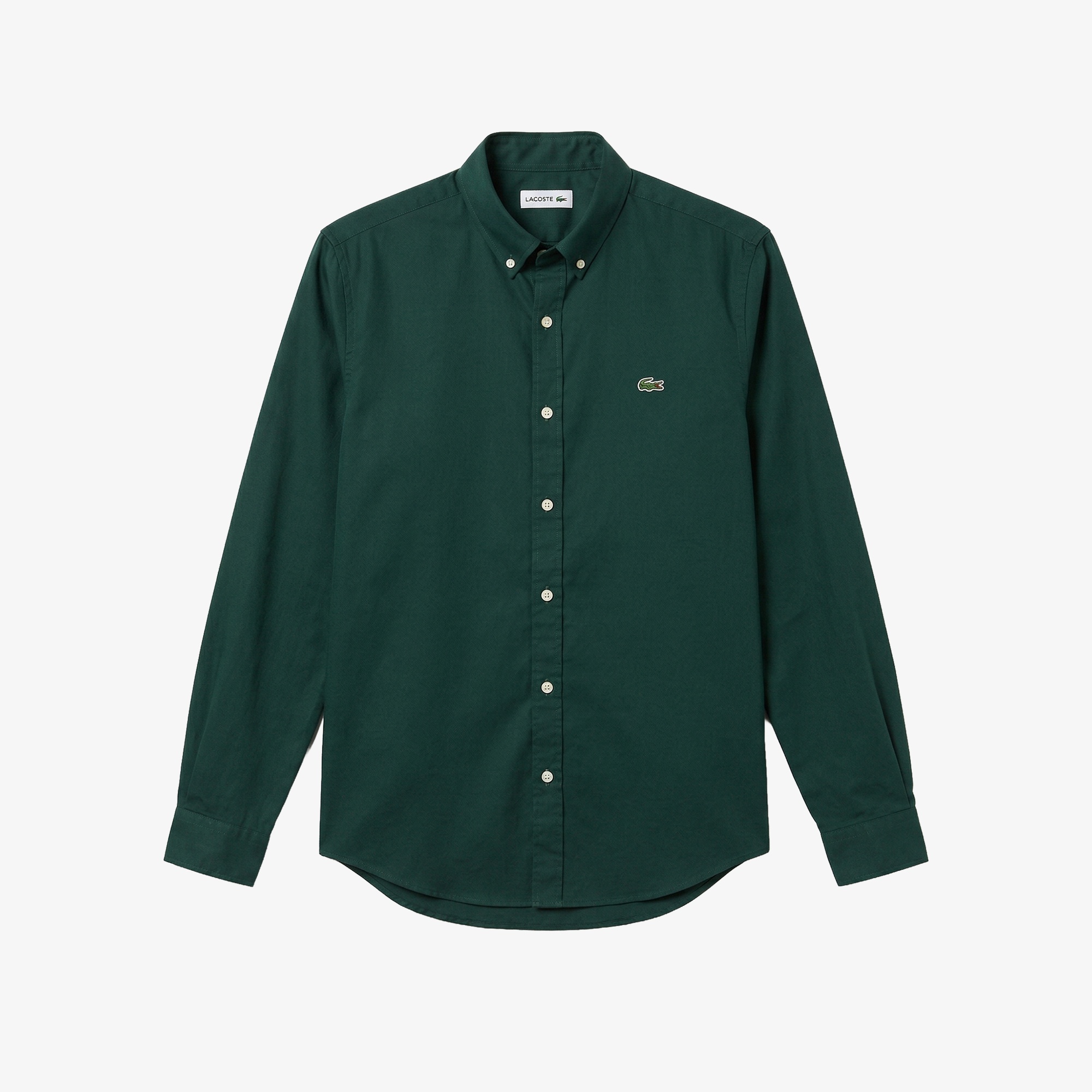 Erkek Slim Fit Düğmeli Yaka Koyu Yeşil Gömlek