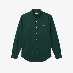 Erkek Slim Fit Düğmeli Yaka Koyu Yeşil Gömlek Yeşil