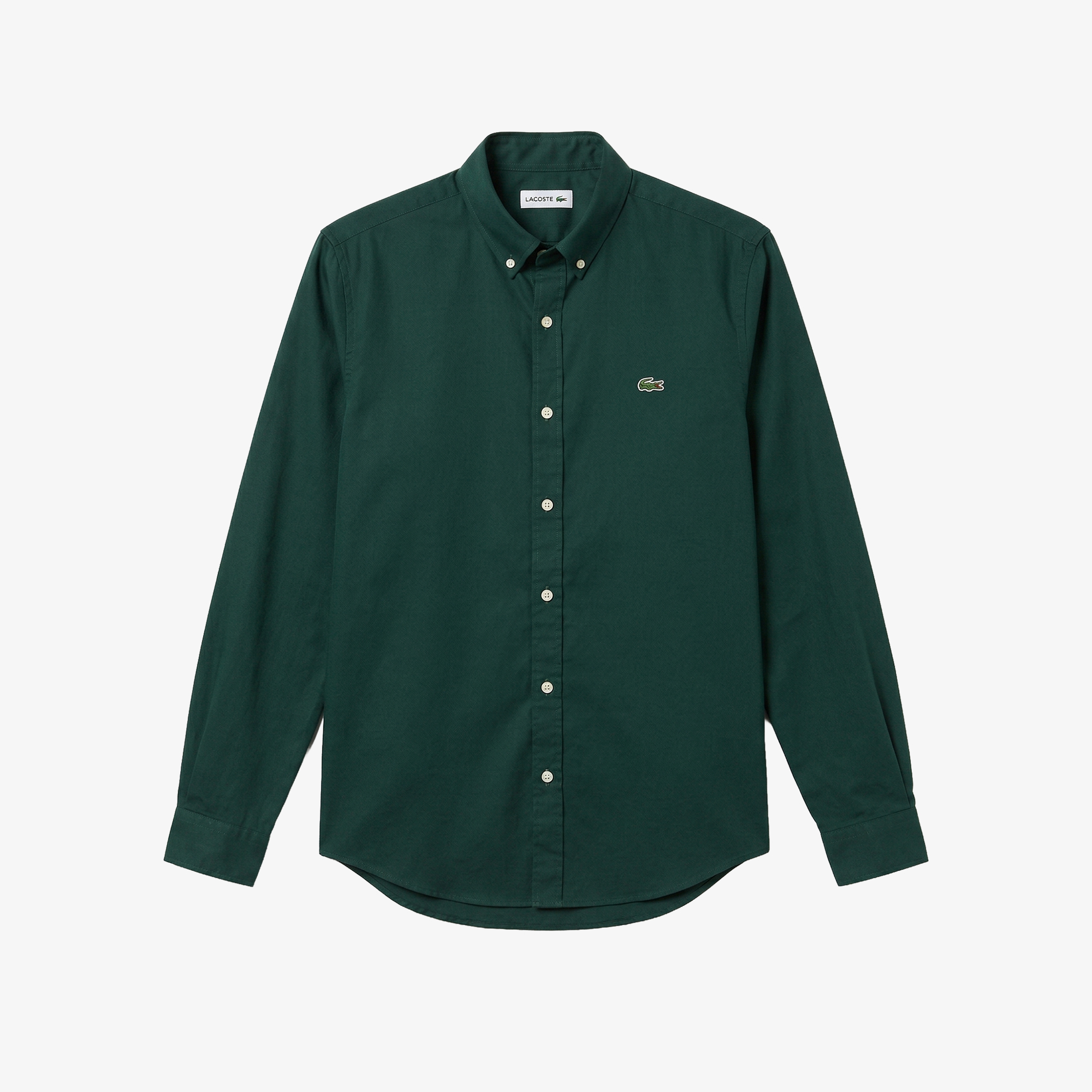 Erkek Slim Fit Düğmeli Yaka Koyu Yeşil Gömlek