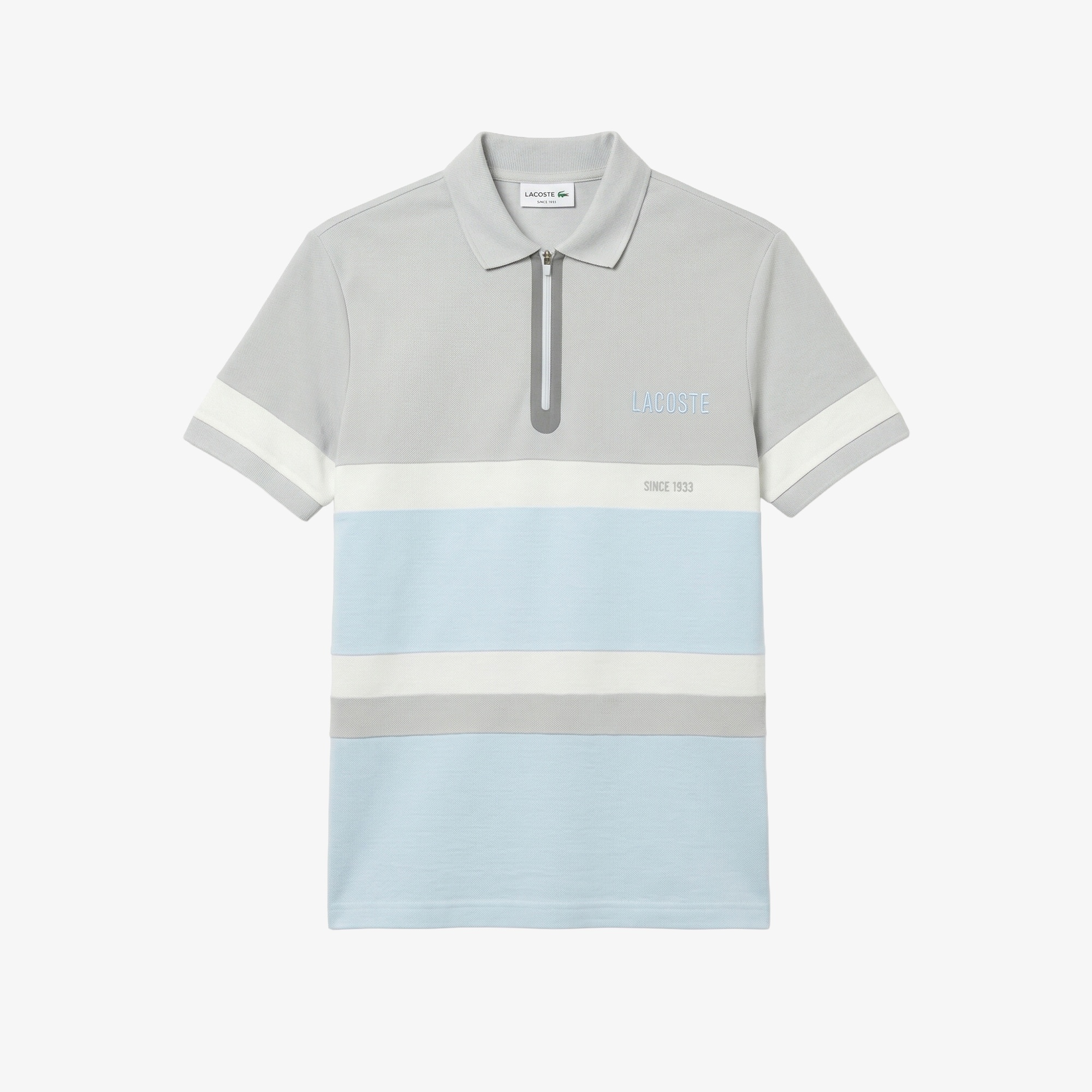 Erkek Regular Fit Yarım Fermuarlı Renk Bloklu Açık Mavi Polo