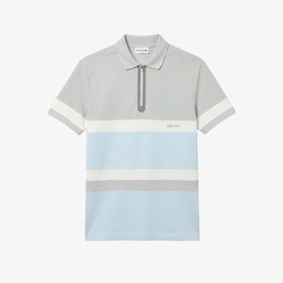 Erkek Regular Fit Yarım Fermuarlı Renk Bloklu Açık Mavi Polo Mavi