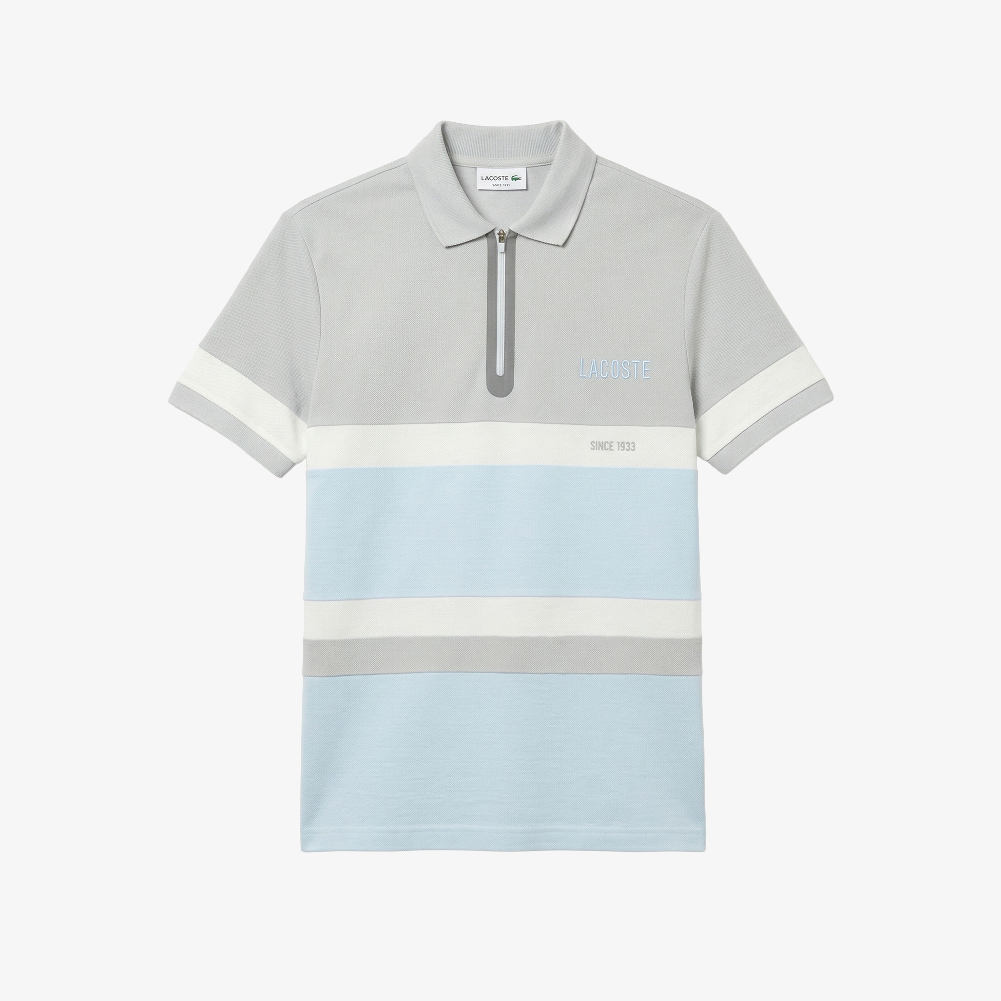 Erkek Regular Fit Yarım Fermuarlı Renk Bloklu Açık Mavi Polo