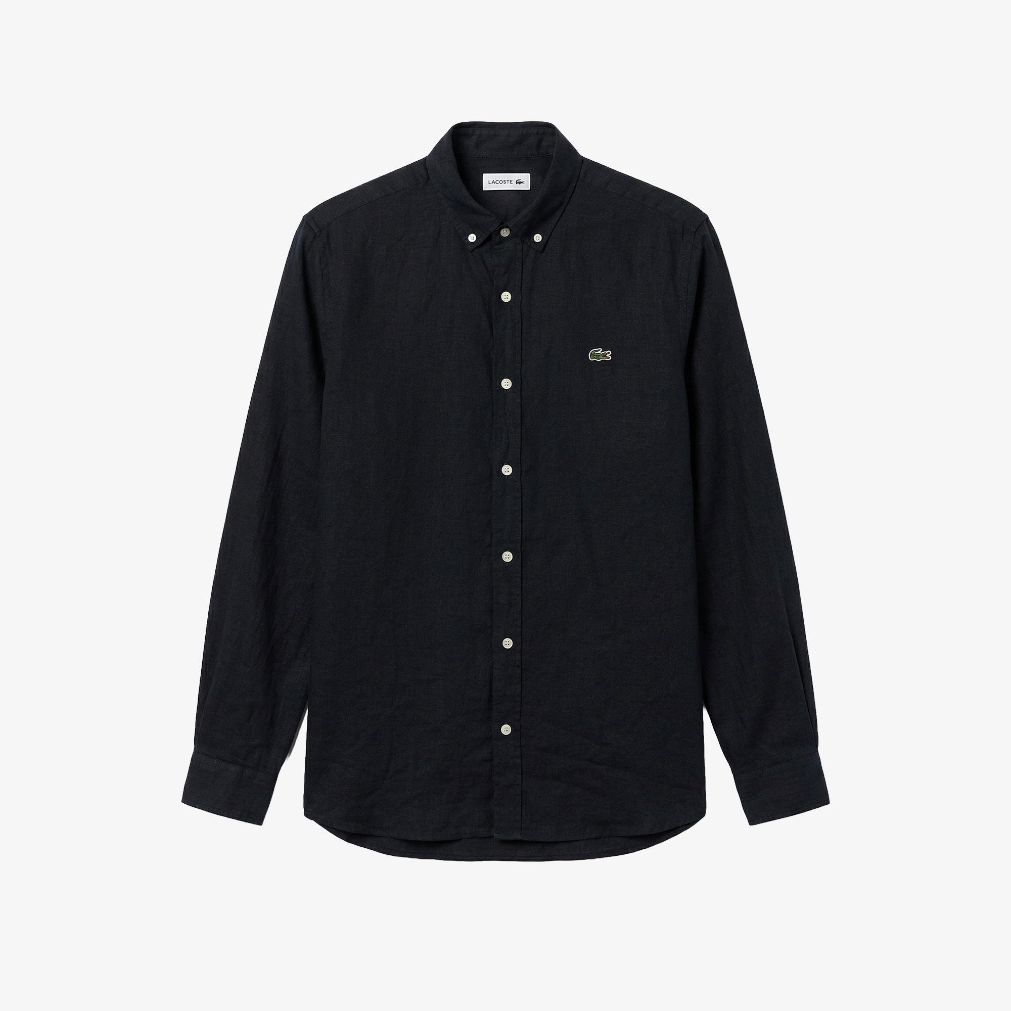 Erkek Regular Fit Düğmeli Yaka Keten Siyah Gömlek