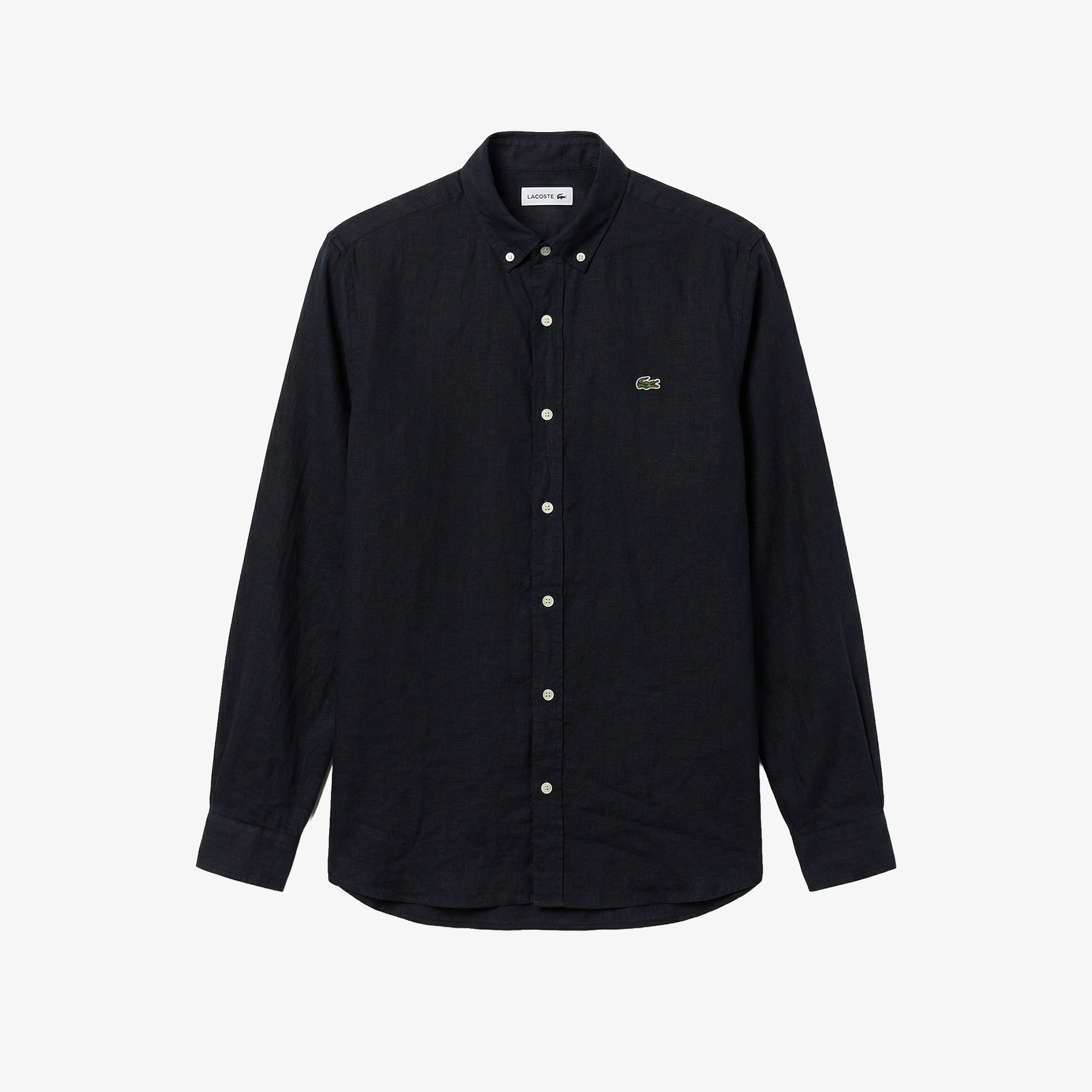 Erkek Regular Fit Düğmeli Yaka Keten Siyah Gömlek