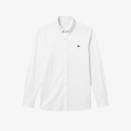 Erkek Slim Fit Düğmeli Yaka Beyaz Gömlek Beyaz