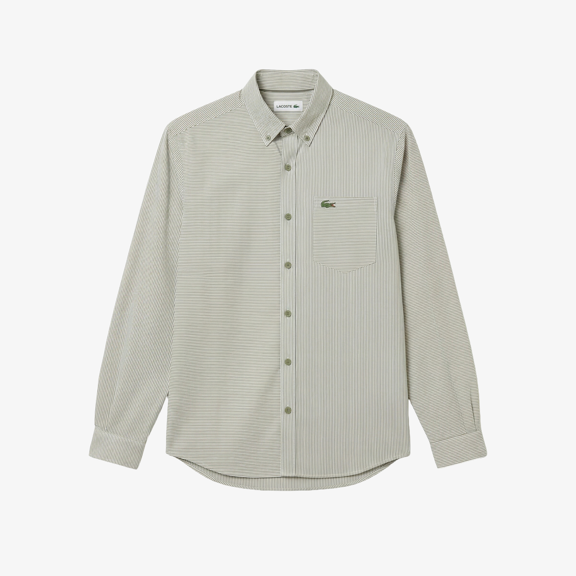 Erkek Relaxed Fit Düğmeli Yaka Çizgili Haki Gömlek