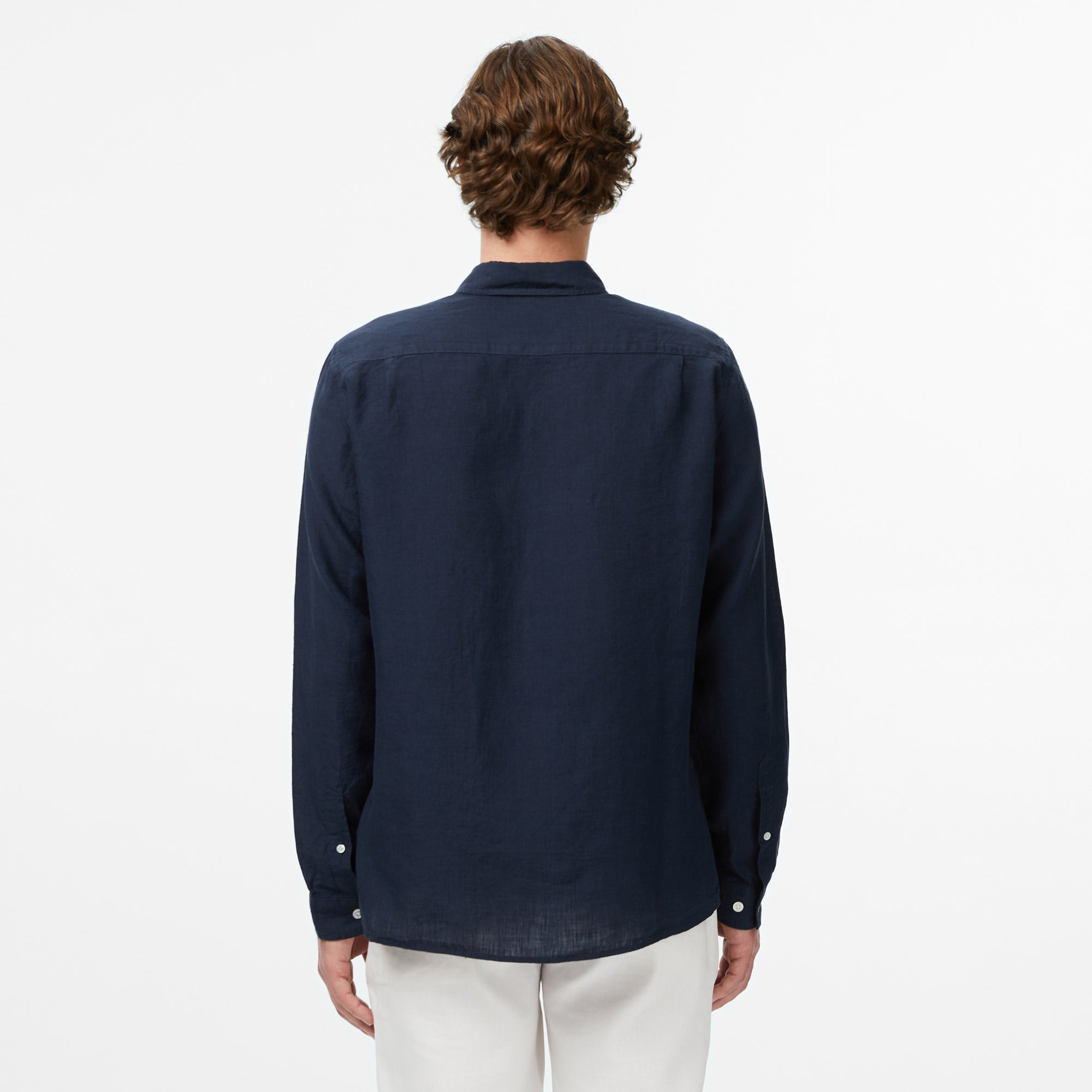 Lacoste Erkek Regular Fit Düğmeli Yaka Keten Lacivert Gömlek görsel 2