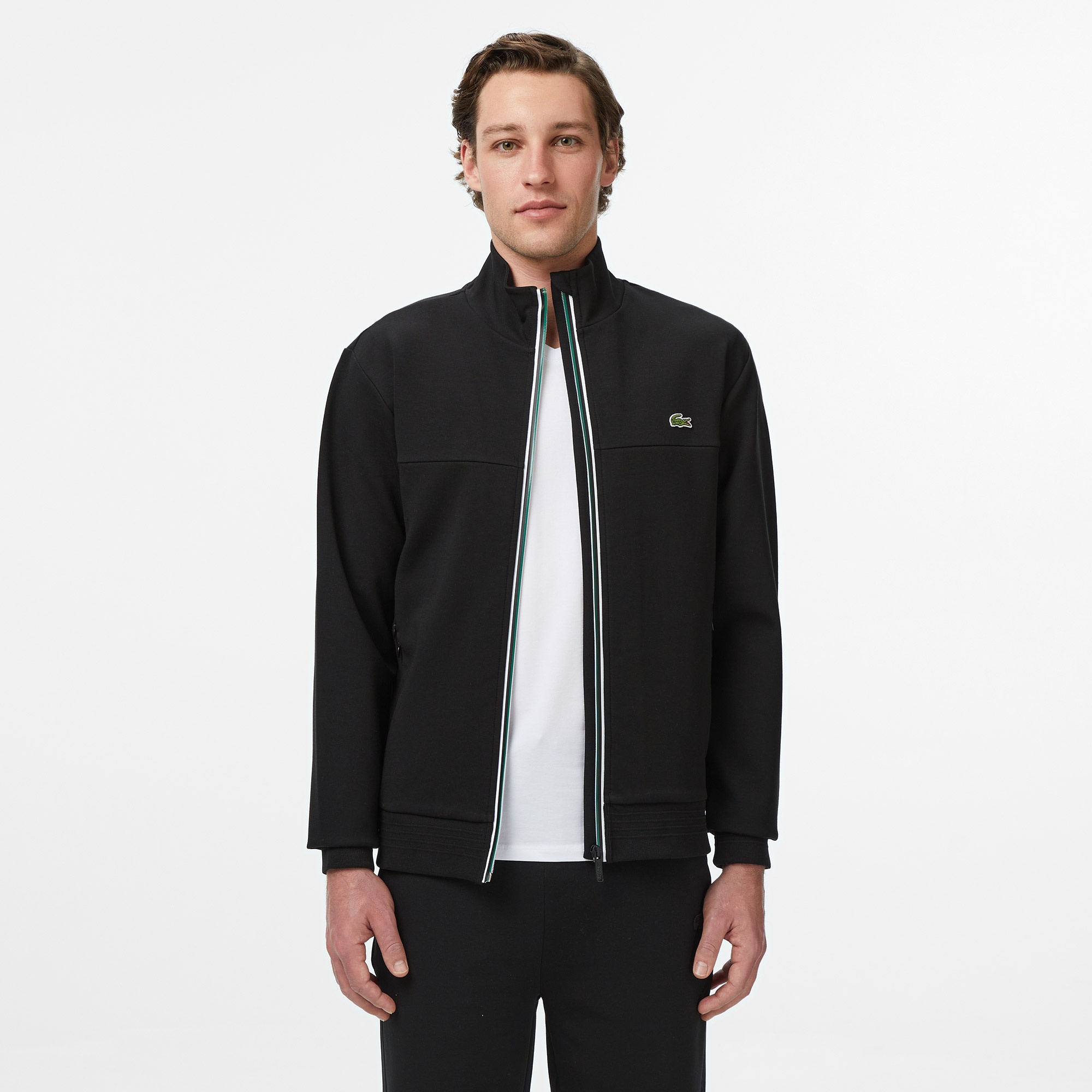 Erkek Slim Fit Fermuarlı Siyah Sweatshirt