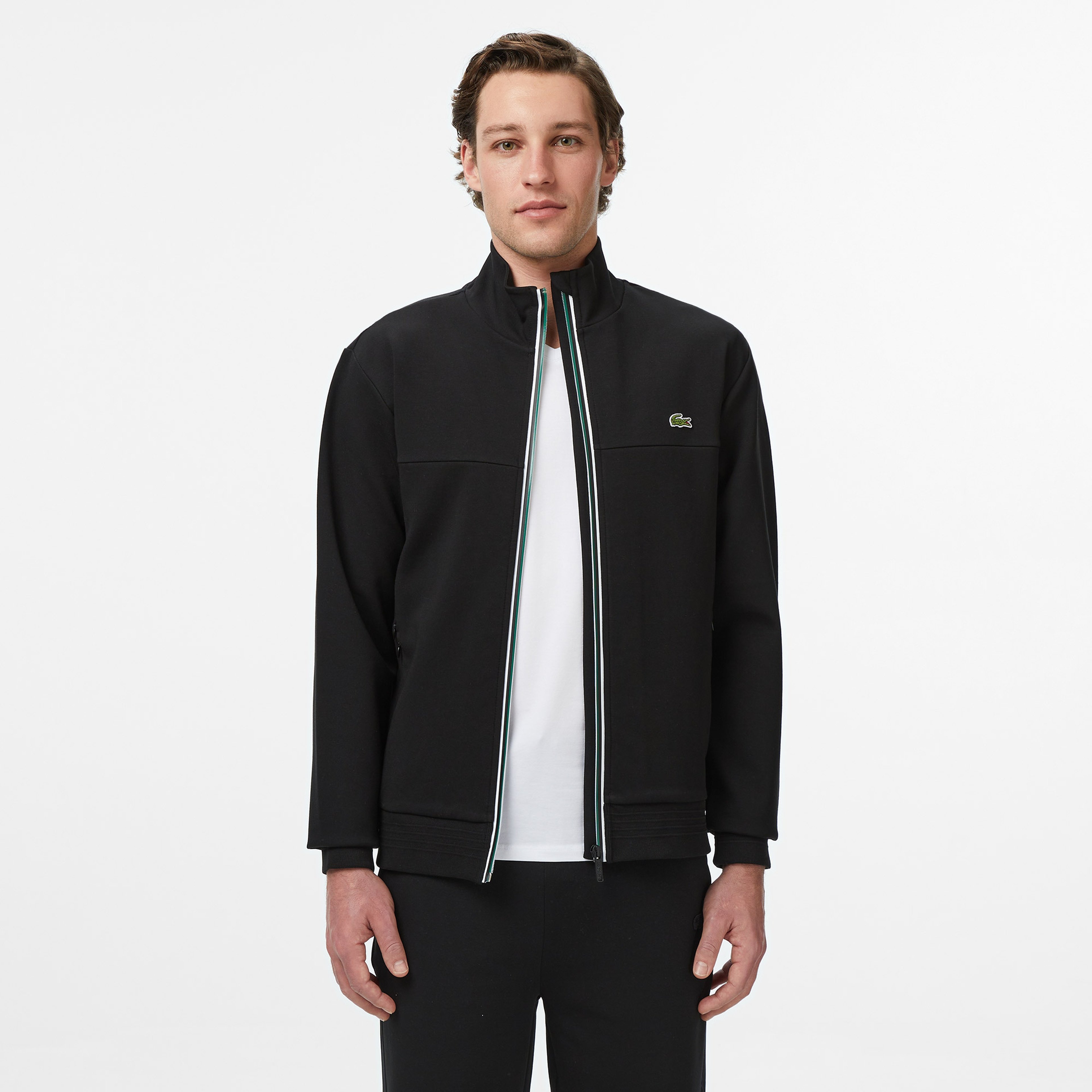 Erkek Slim Fit Fermuarlı Siyah Sweatshirt