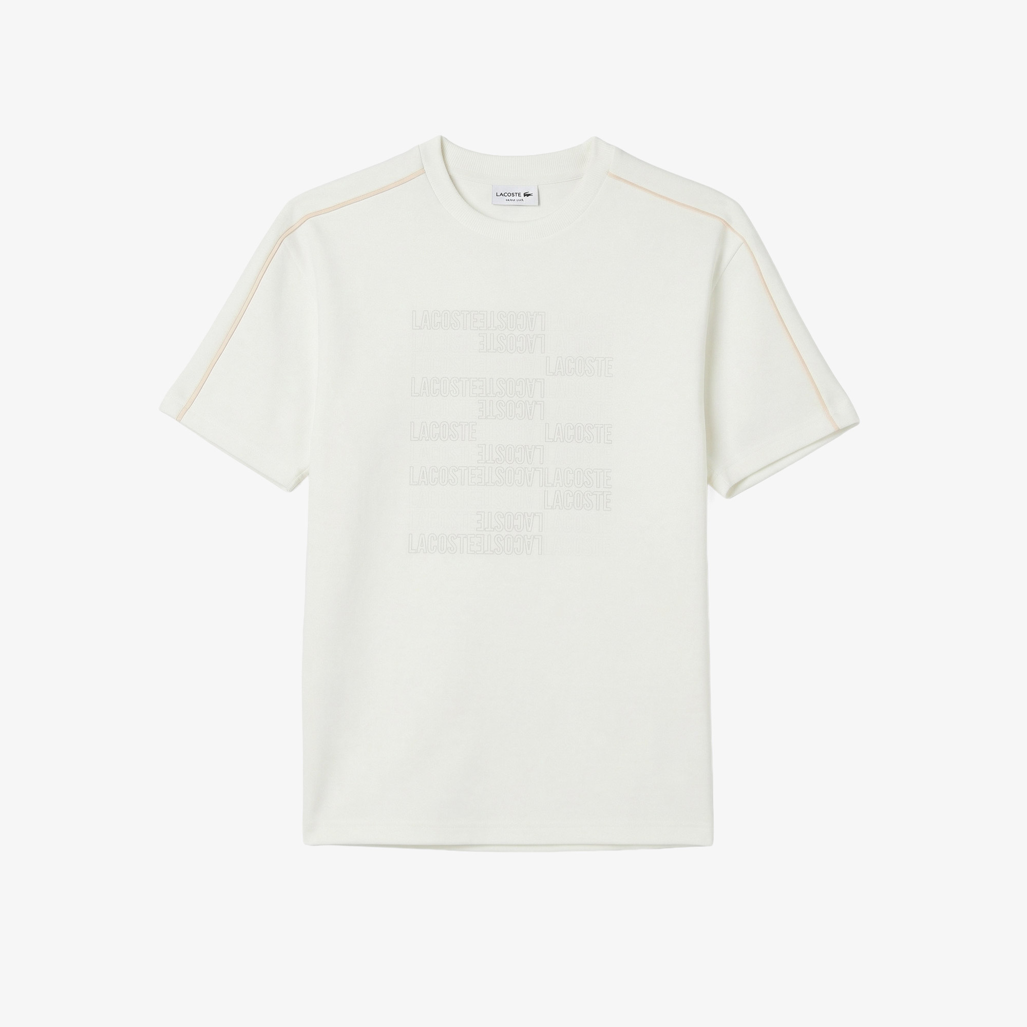 Lacoste Erkek Relaxed Fit Bisiklet Yaka Baskılı Krem T-Shirt görsel 3