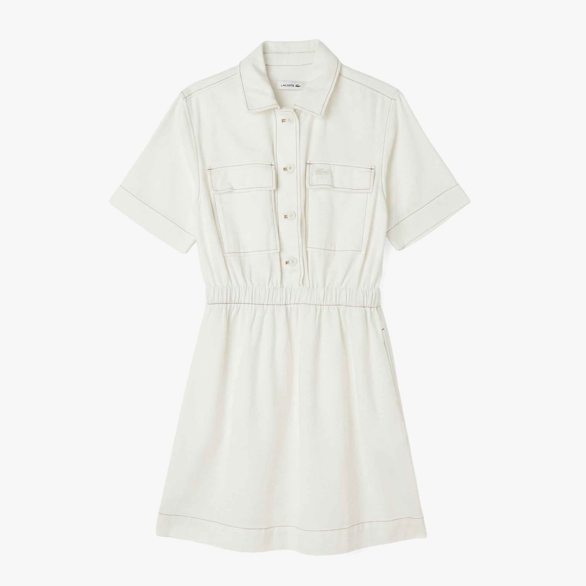Lacoste Kadın Flare Fit Kısa Kollu Krem Elbise görsel 3