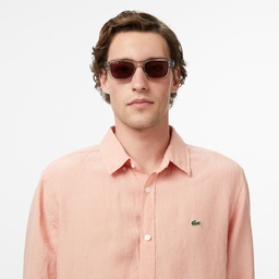 Erkek Regular Fit Düğmeli Yaka Keten Turuncu Gömlek Turuncu