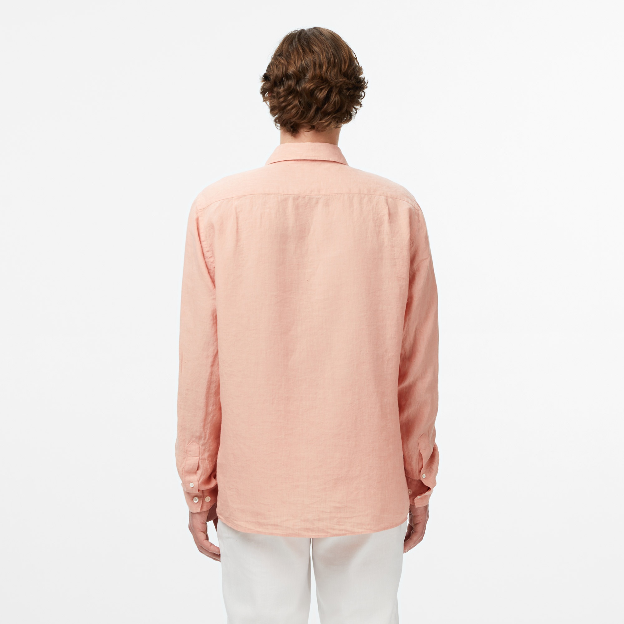 Erkek Regular Fit Düğmeli Yaka Keten Turuncu Gömlek