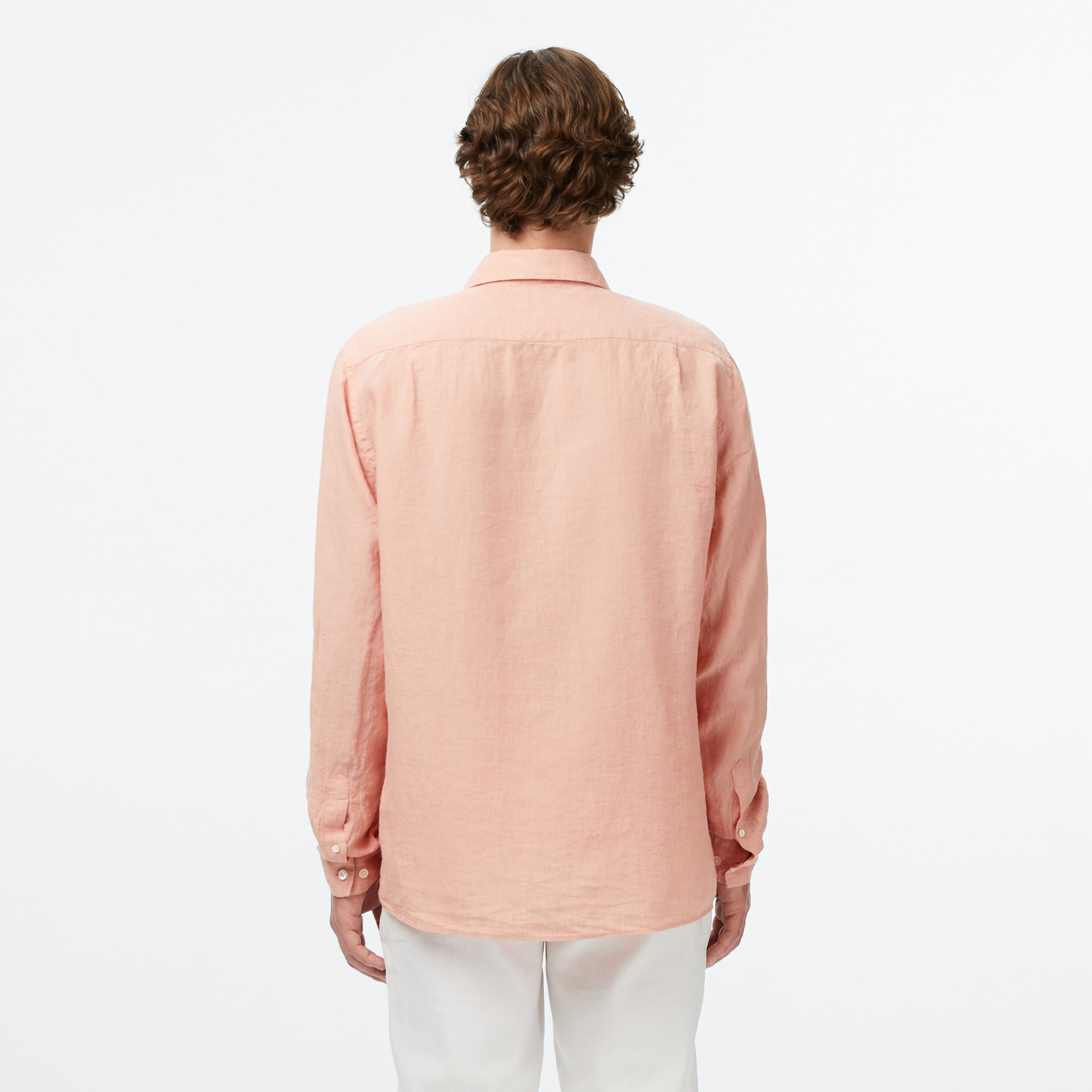 Erkek Regular Fit Düğmeli Yaka Keten Turuncu Gömlek