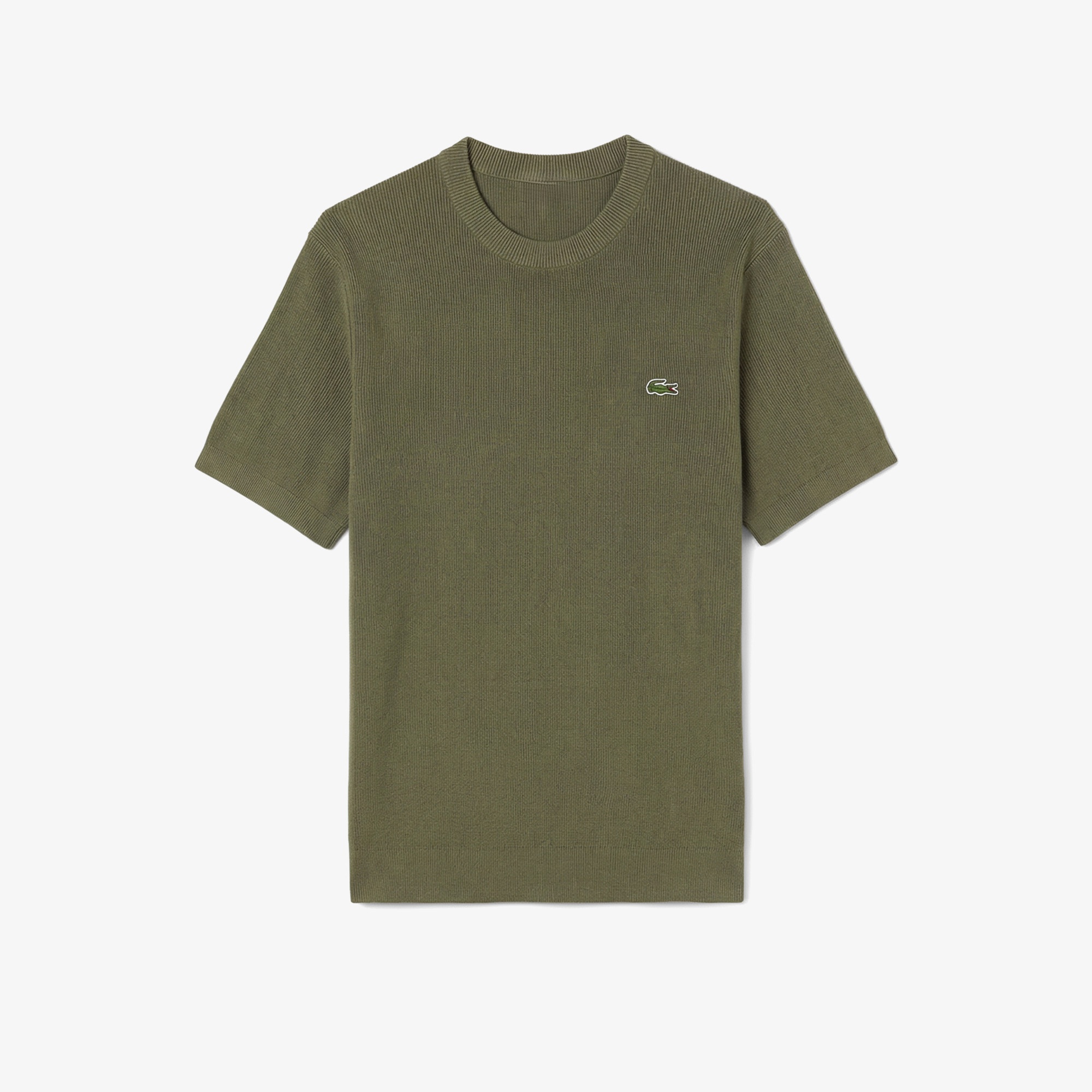 Erkek Classic Fit Kısa Kollu Bisiklet Yaka Haki Triko