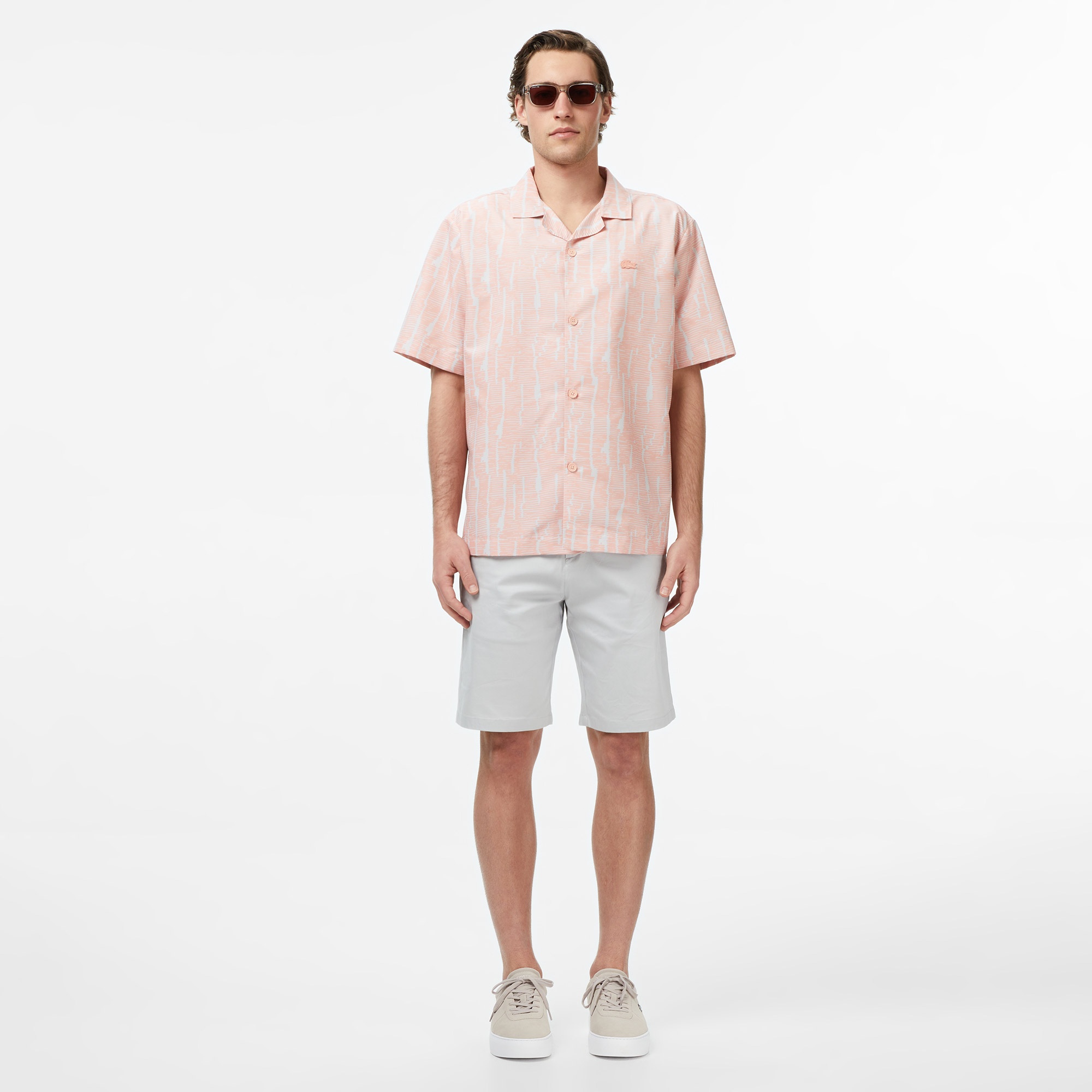 Erkek Relaxed Fit Kısa Kollu Desenli Turuncu Gömlek