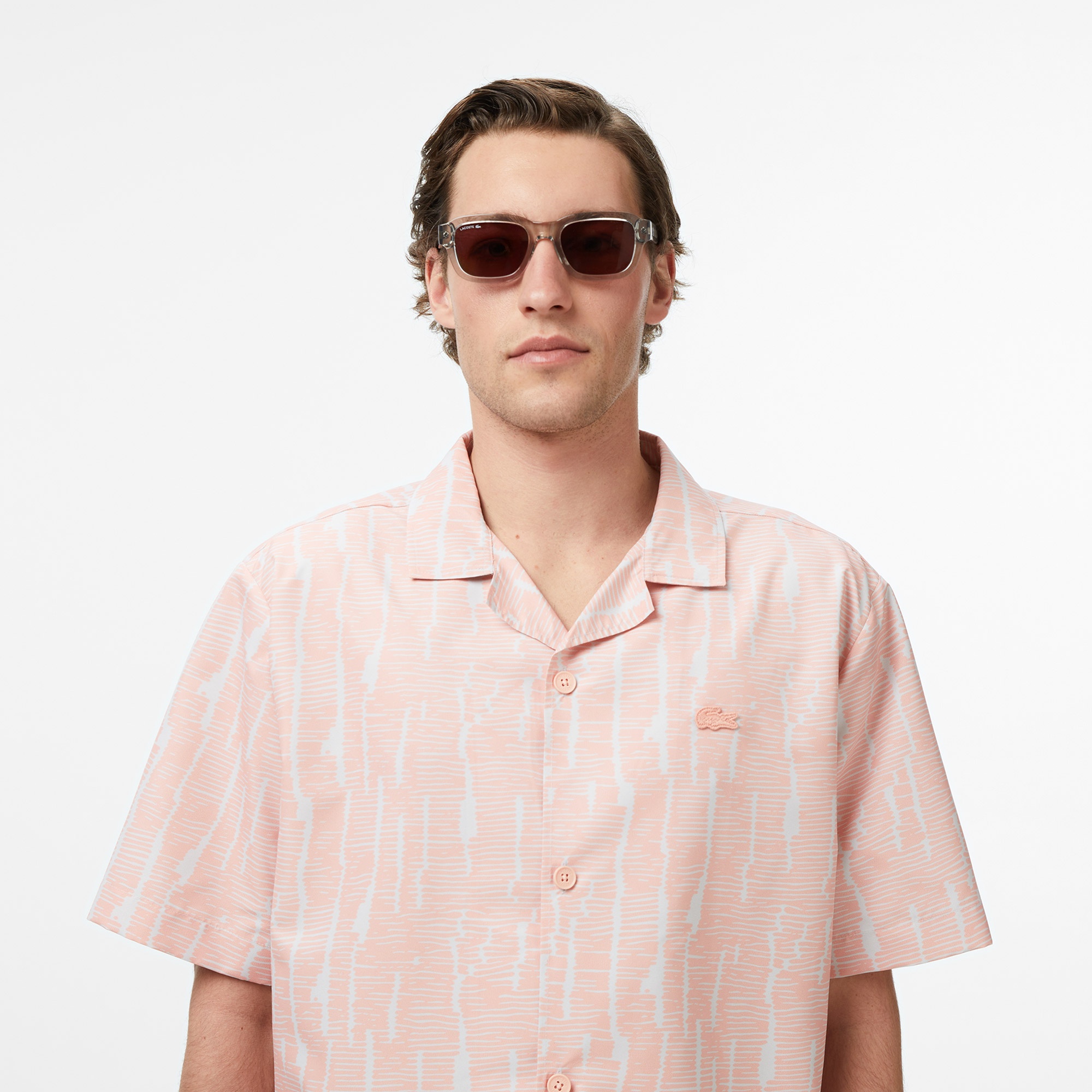 Erkek Relaxed Fit Kısa Kollu Desenli Turuncu Gömlek