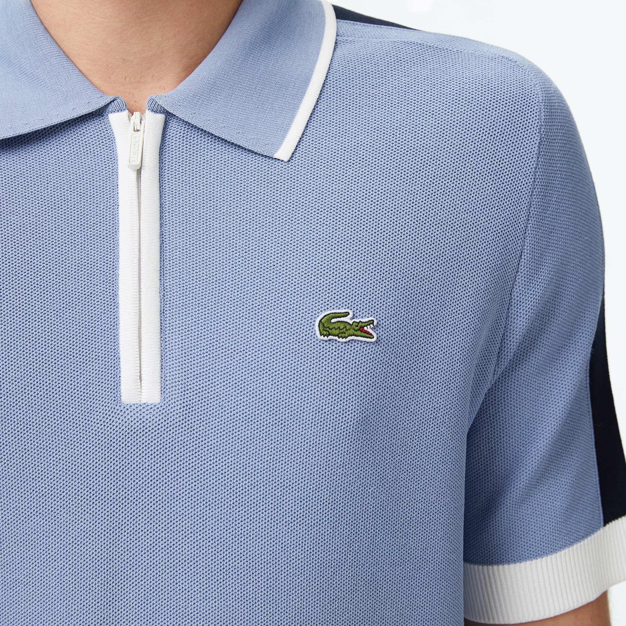 Erkek Classic Fit Kısa Kollu Yarım Fermuarlı Mavi Triko