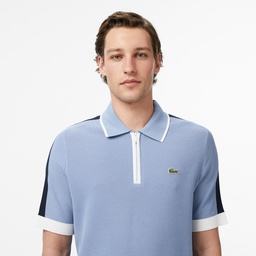 Erkek Classic Fit Kısa Kollu Yarım Fermuarlı Mavi Triko Mavi