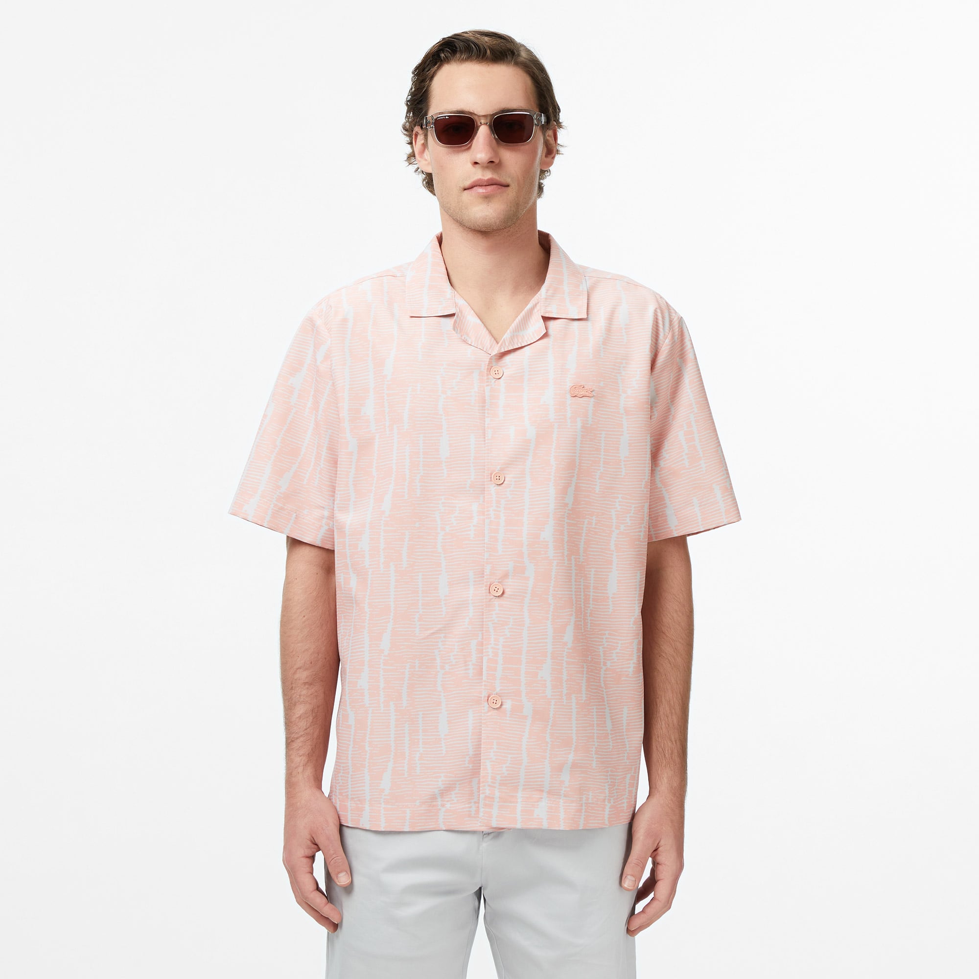 Lacoste Erkek Relaxed Fit Kısa Kollu Desenli Turuncu Gömlek