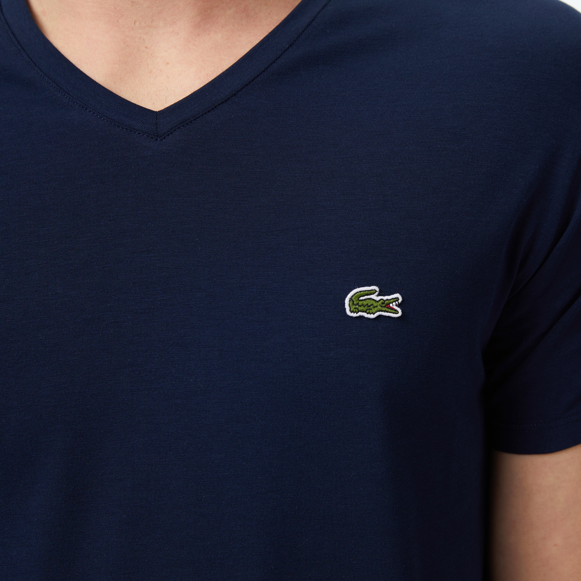 Erkek Slim Fit V Yaka Lacivert T-Shirt