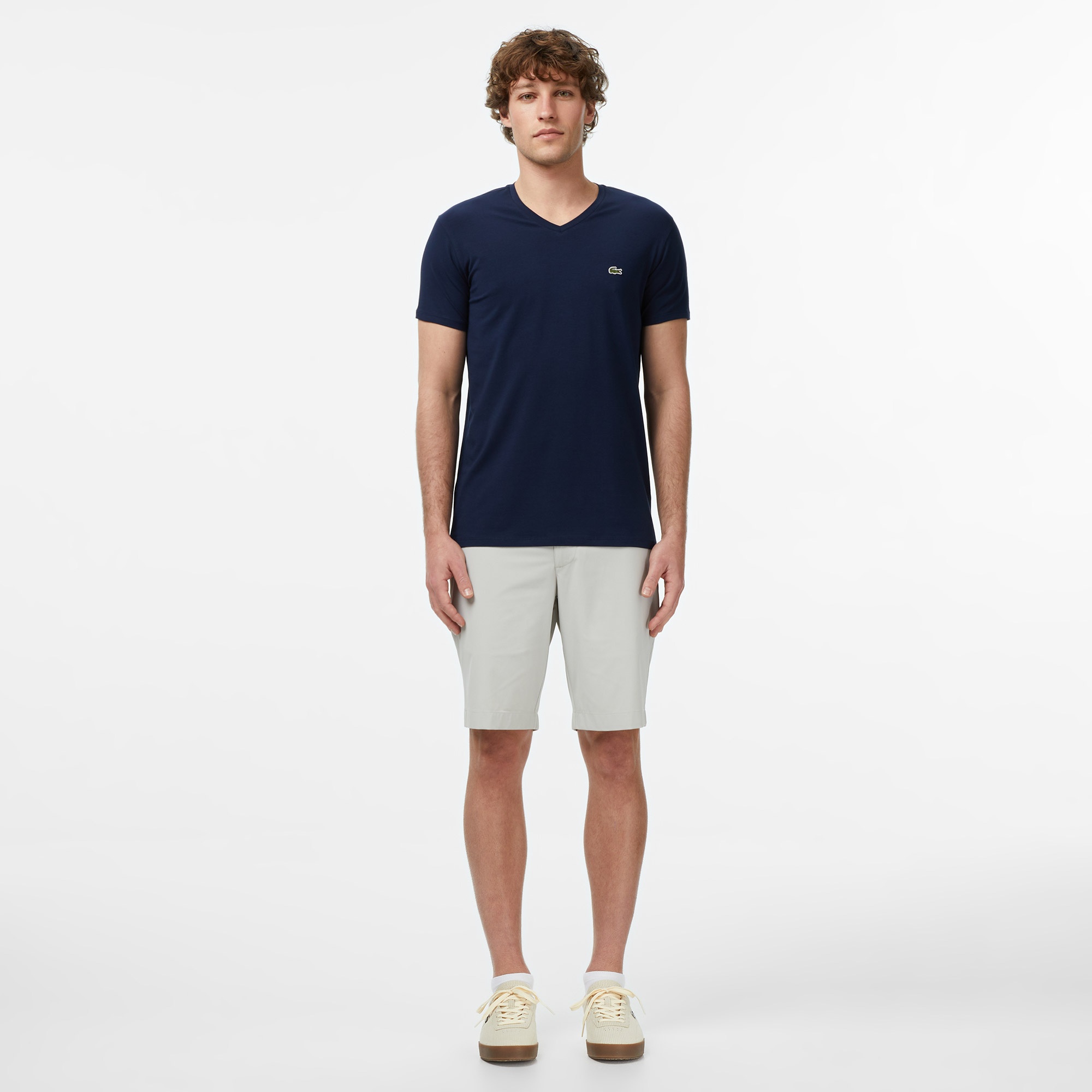Erkek Slim Fit V Yaka Lacivert T-Shirt